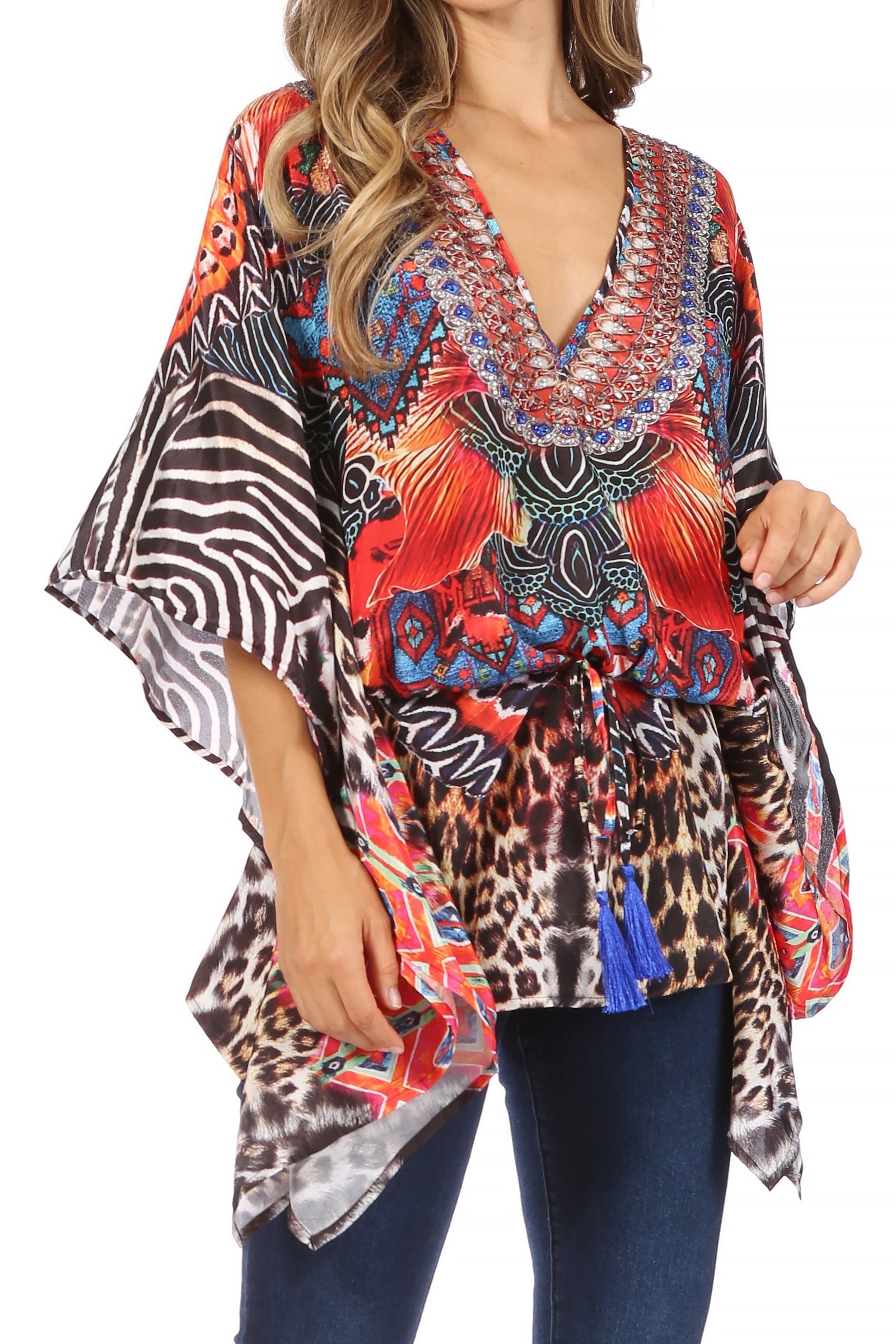 Blusa estilo bohemio de manga corta con cuello en V y estilo informal de gran tamaño para mujer de Sakkas Danis