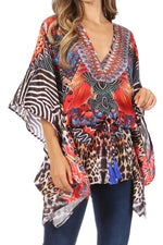 Blusa estilo bohemio de manga corta con cuello en V y estilo informal de gran tamaño para mujer de Sakkas Danis