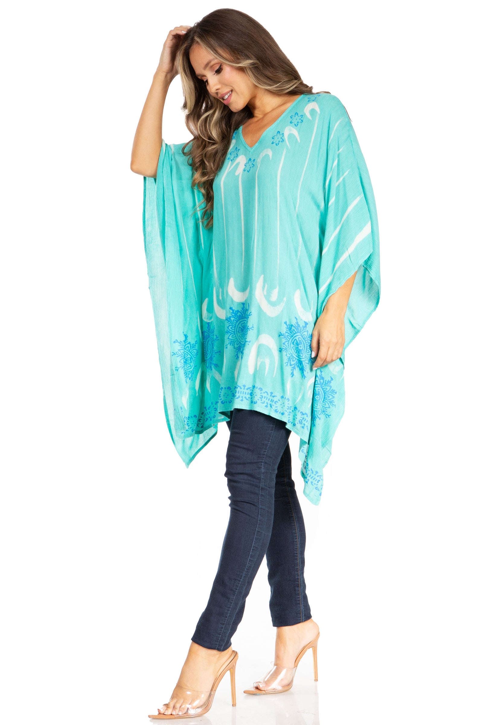 Blusa tipo túnica Sakkas Adalwin Third Tie Dye Desert Sun Circle Ponch con bordado