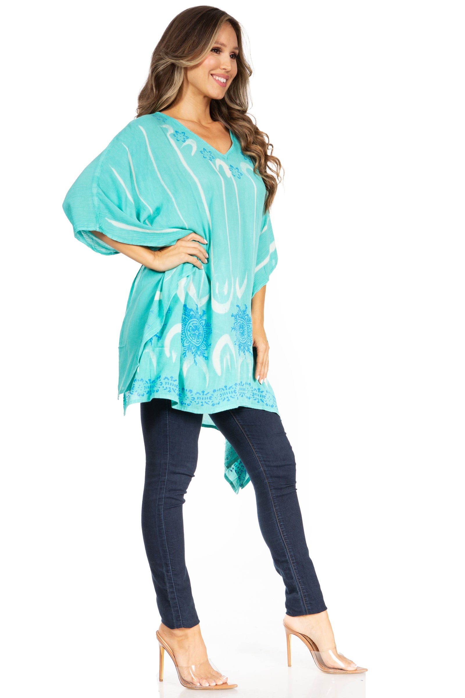 Blusa tipo túnica Sakkas Adalwin Third Tie Dye Desert Sun Circle Ponch con bordado