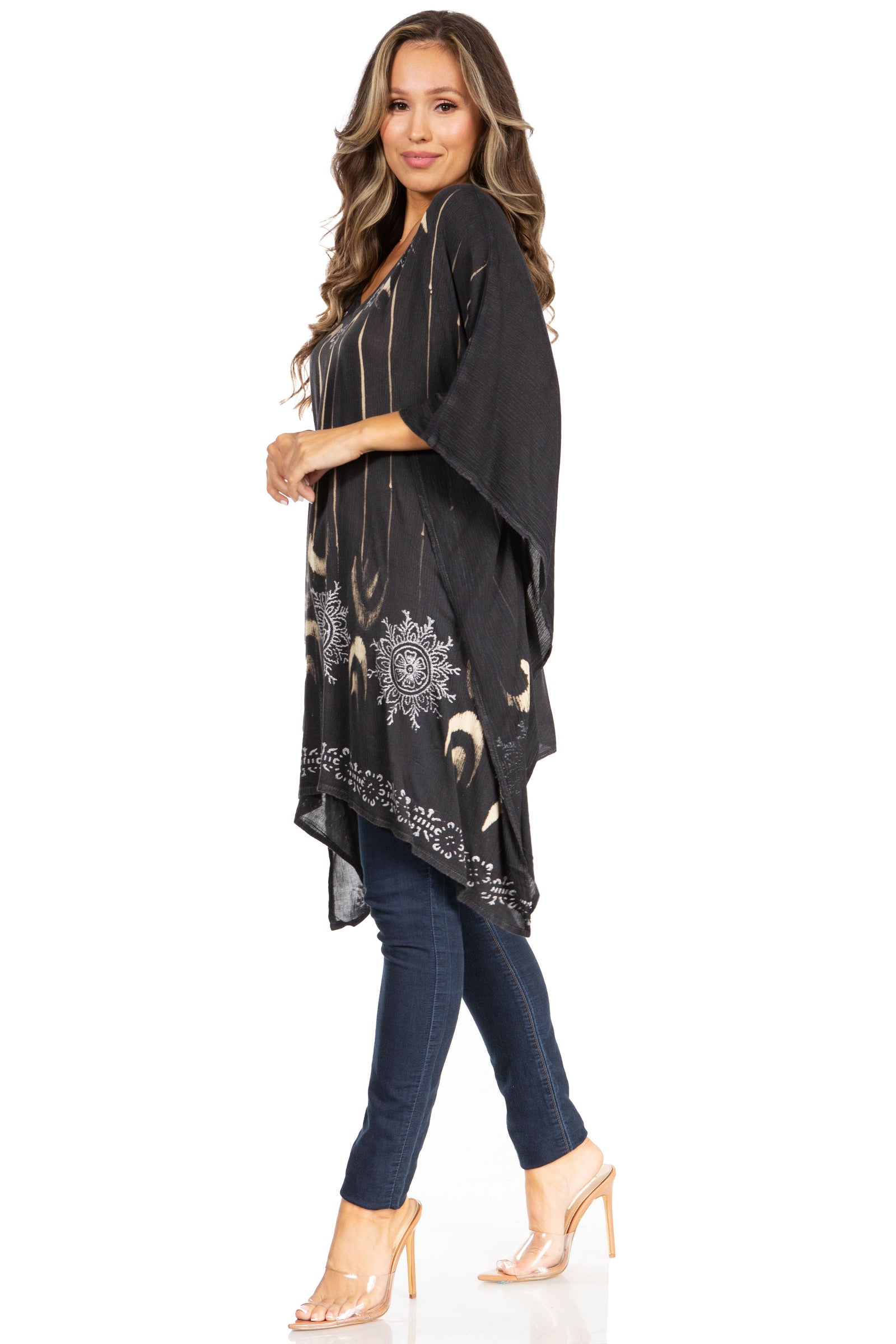 Blusa tipo túnica Sakkas Adalwin Third Tie Dye Desert Sun Circle Ponch con bordado