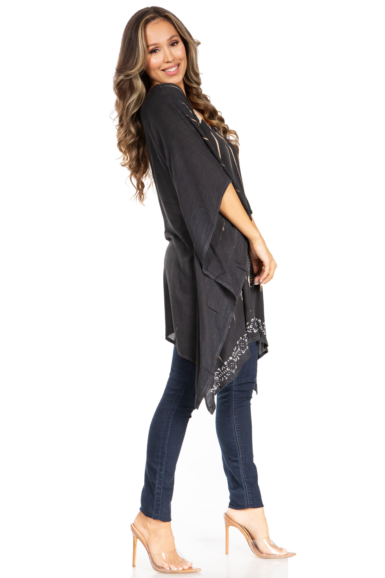 Blusa tipo túnica Sakkas Adalwin Third Tie Dye Desert Sun Circle Ponch con bordado