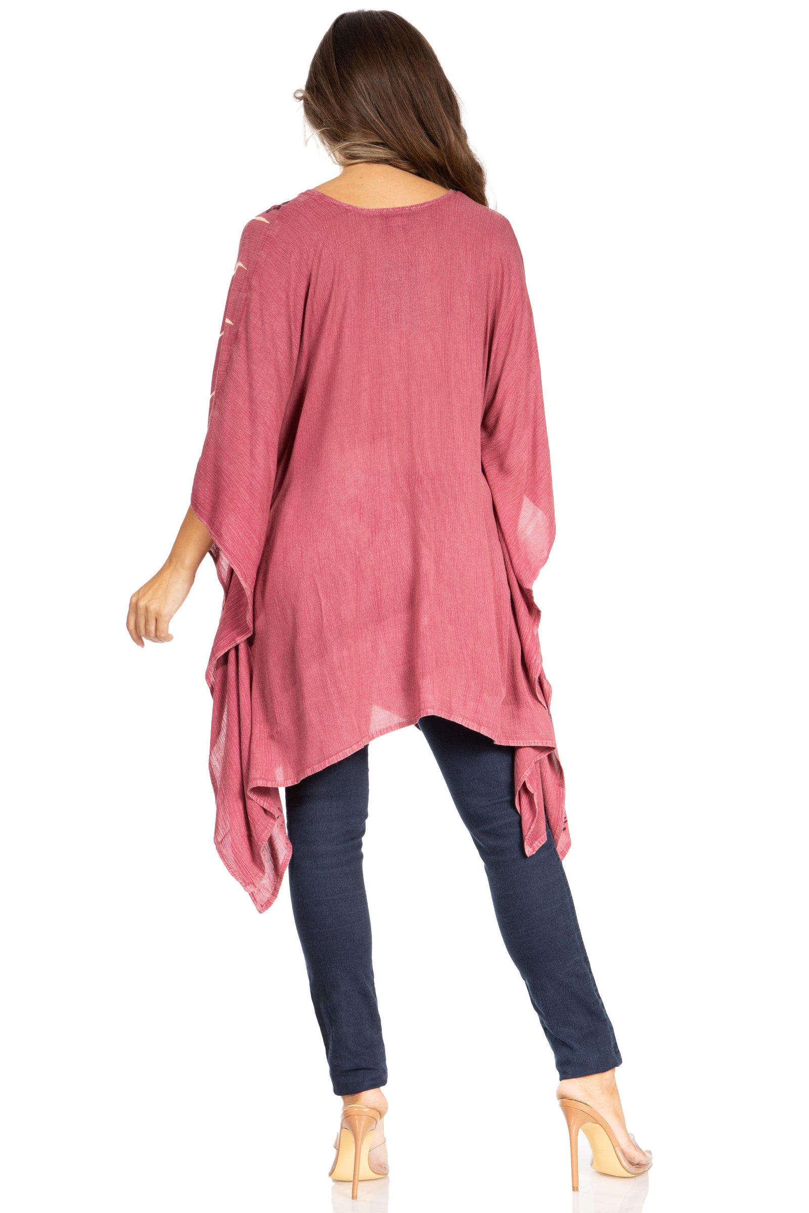 Blusa tipo túnica Sakkas Adalwin Third Tie Dye Desert Sun Circle Ponch con bordado