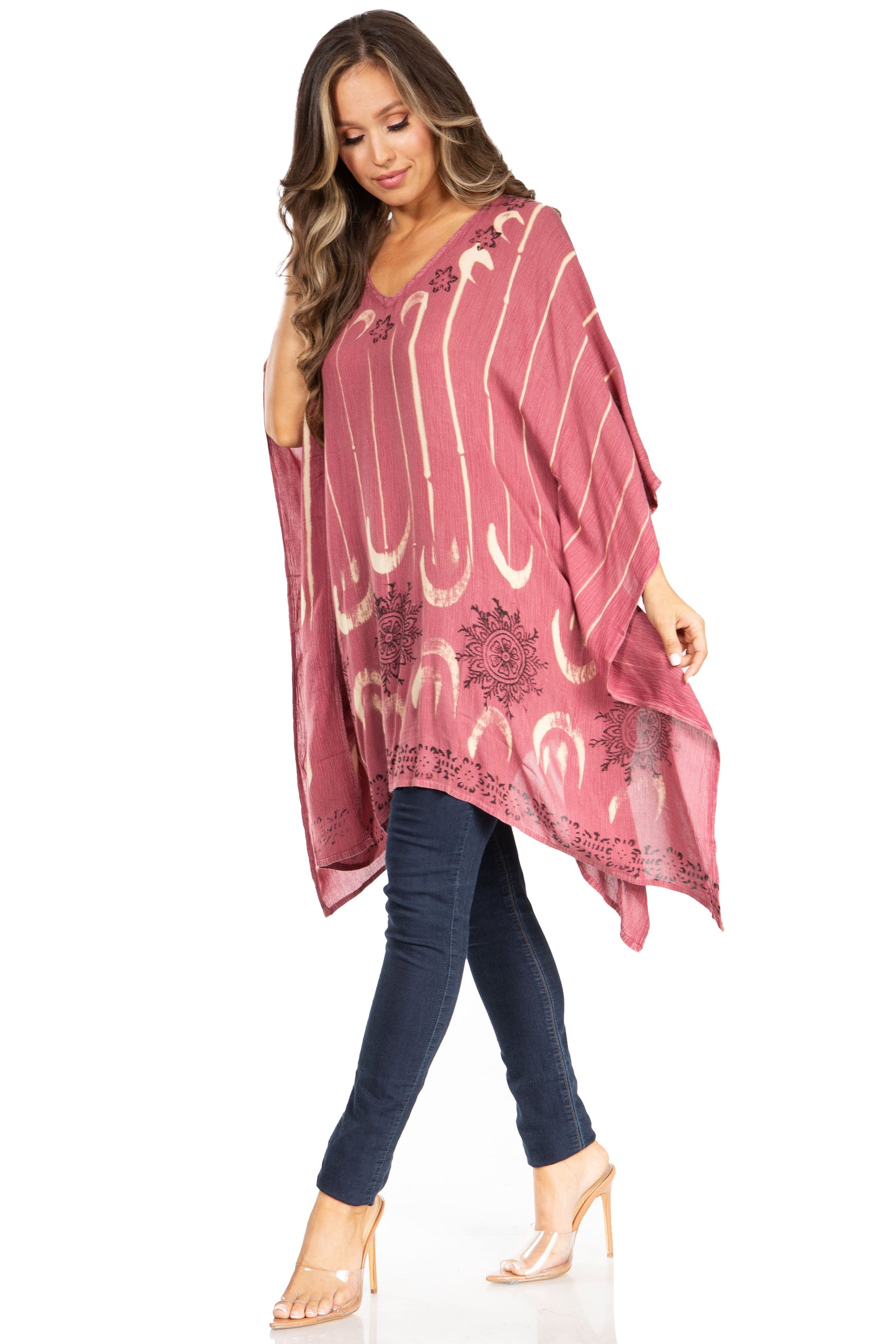 Blusa tipo túnica Sakkas Adalwin Third Tie Dye Desert Sun Circle Ponch con bordado
