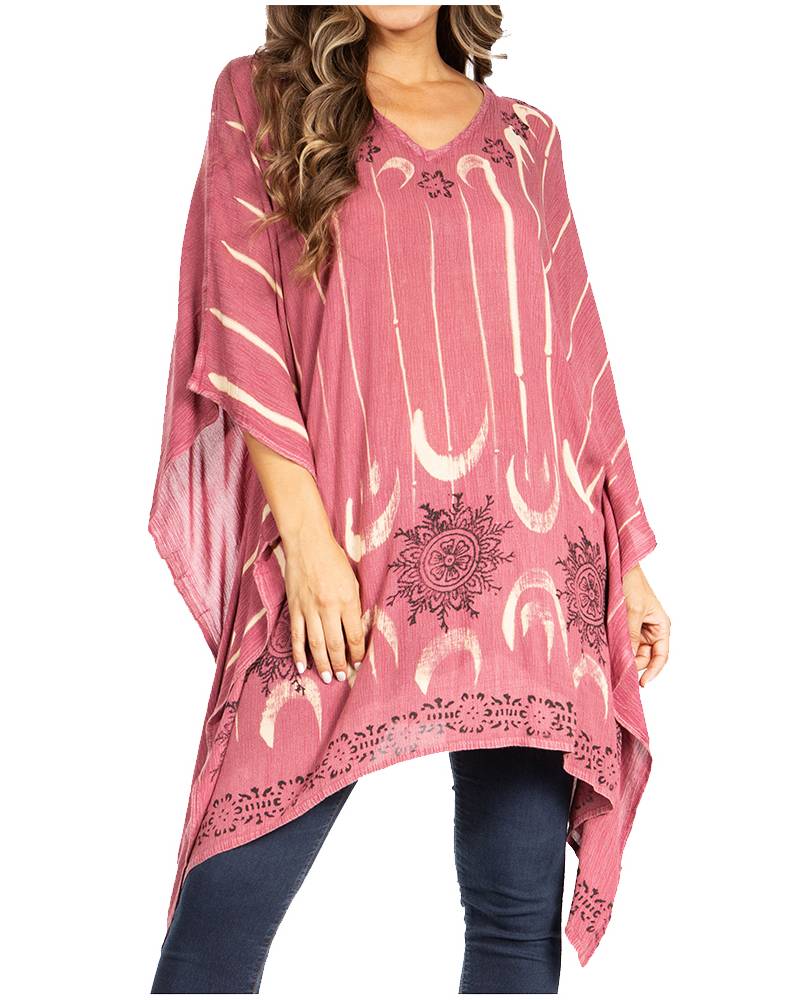 Blusa tipo túnica Sakkas Adalwin Third Tie Dye Desert Sun Circle Ponch con bordado