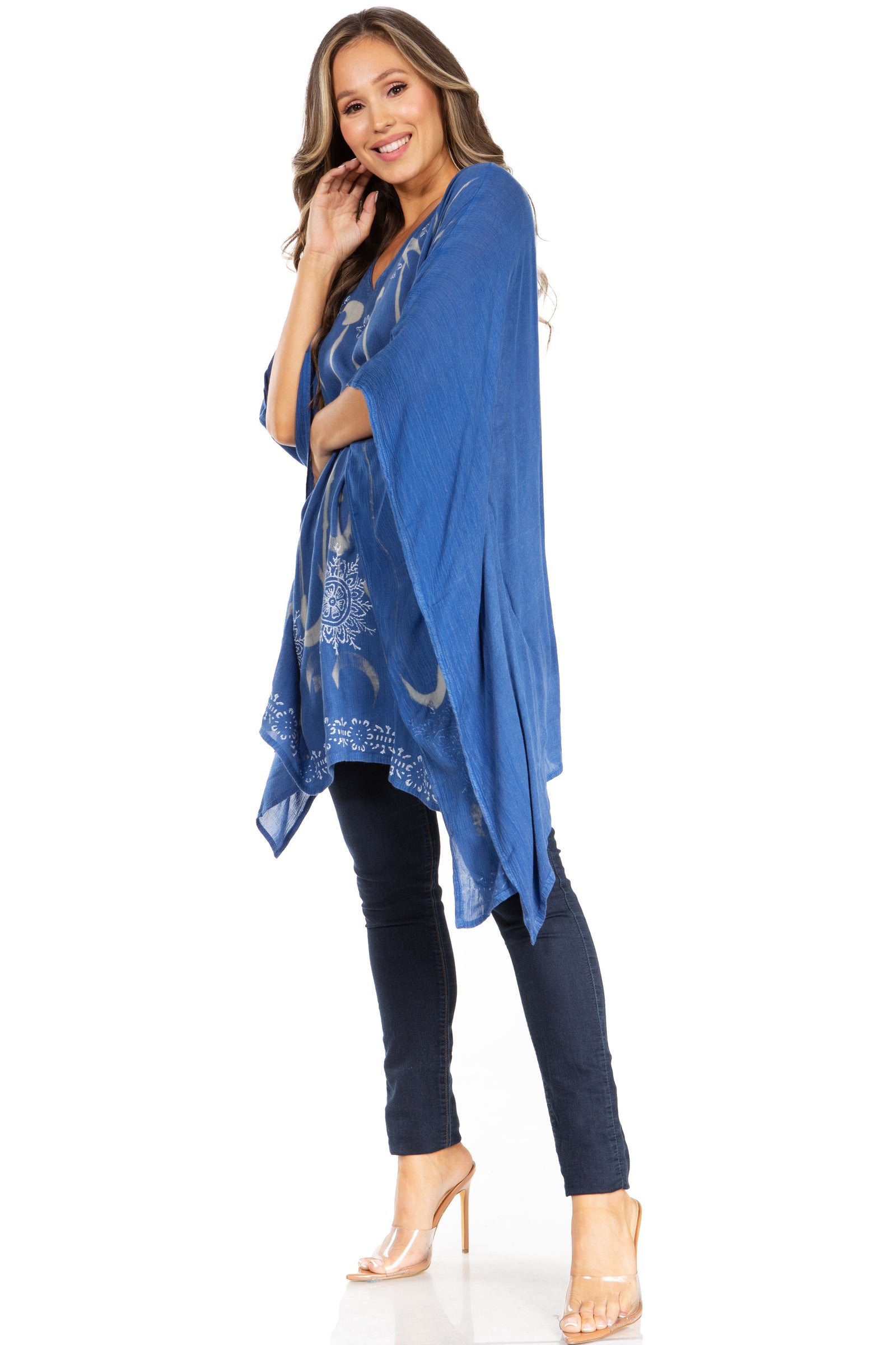 Blusa tipo túnica Sakkas Adalwin Third Tie Dye Desert Sun Circle Ponch con bordado