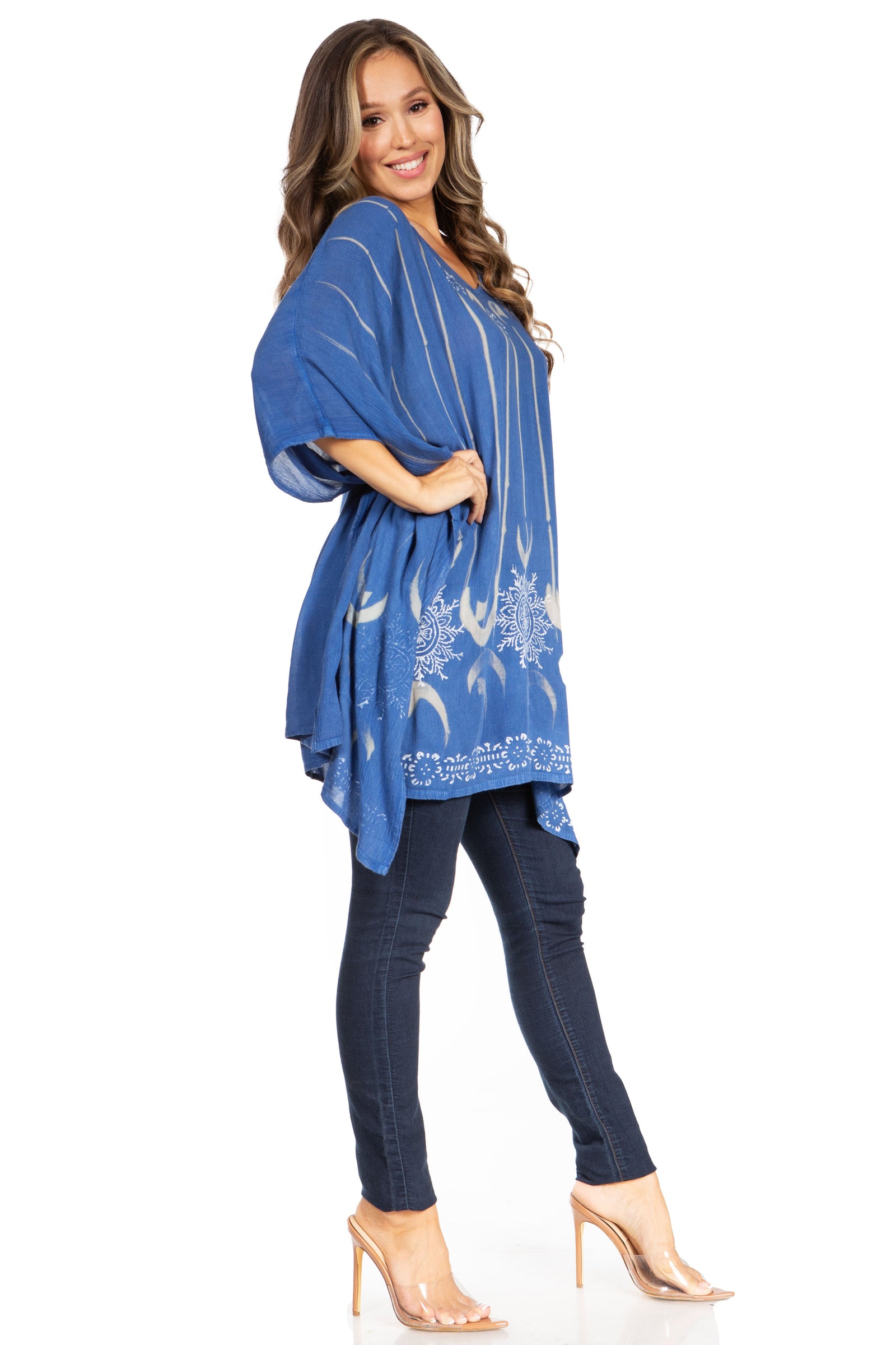Blusa tipo túnica Sakkas Adalwin Third Tie Dye Desert Sun Circle Ponch con bordado