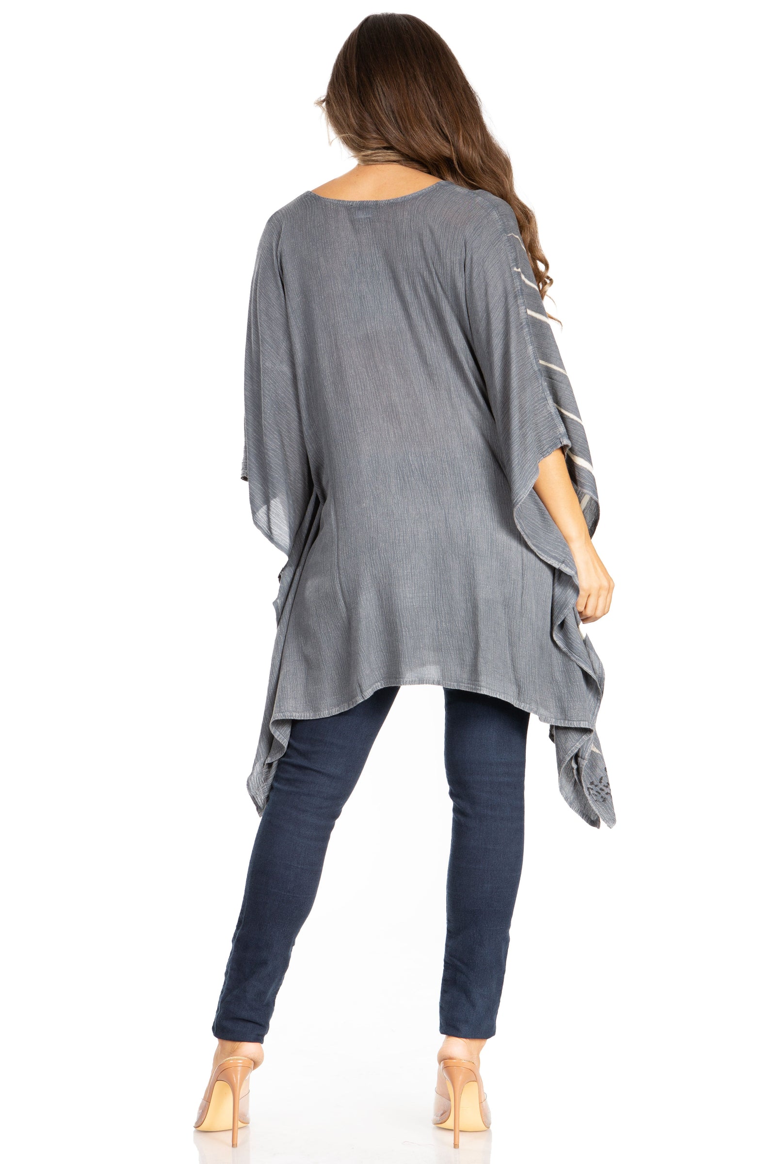 Blusa tipo túnica Sakkas Adalwin Third Tie Dye Desert Sun Circle Ponch con bordado