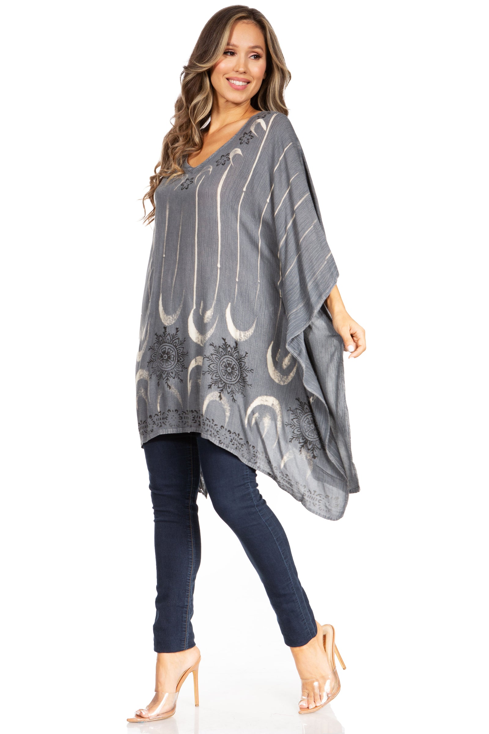 Blusa tipo túnica Sakkas Adalwin Third Tie Dye Desert Sun Circle Ponch con bordado
