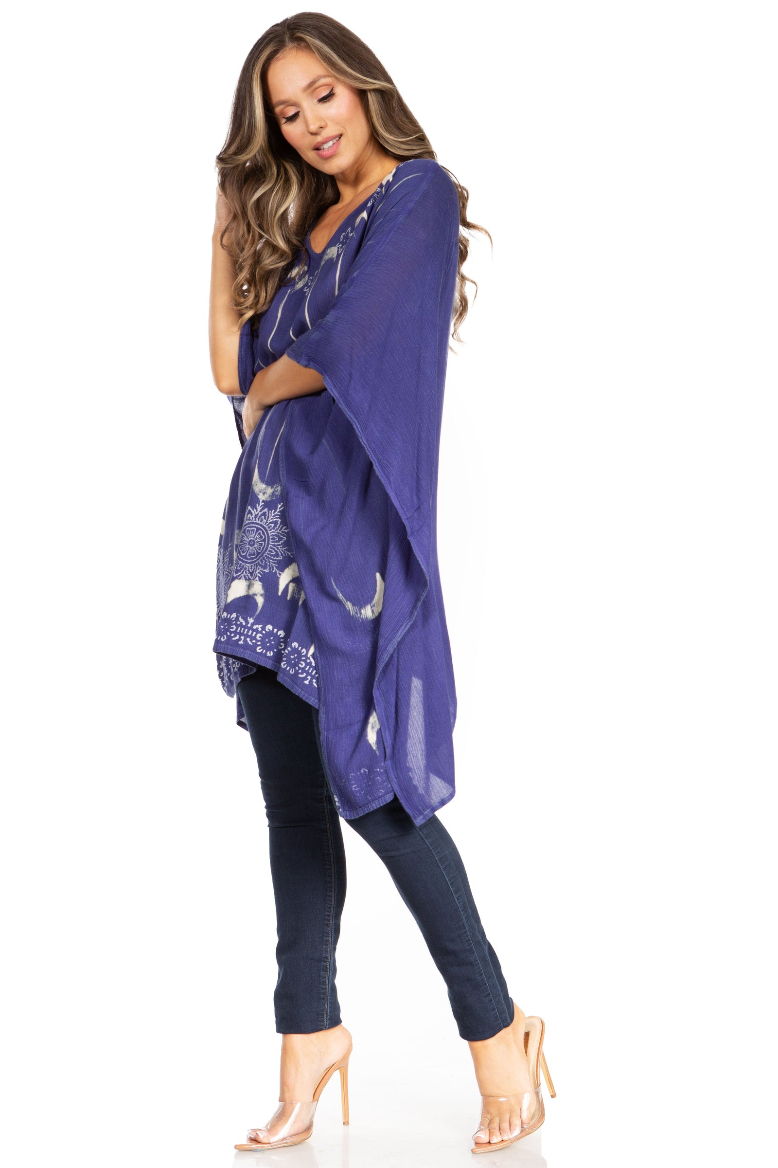 Blusa tipo túnica Sakkas Adalwin Third Tie Dye Desert Sun Circle Ponch con bordado
