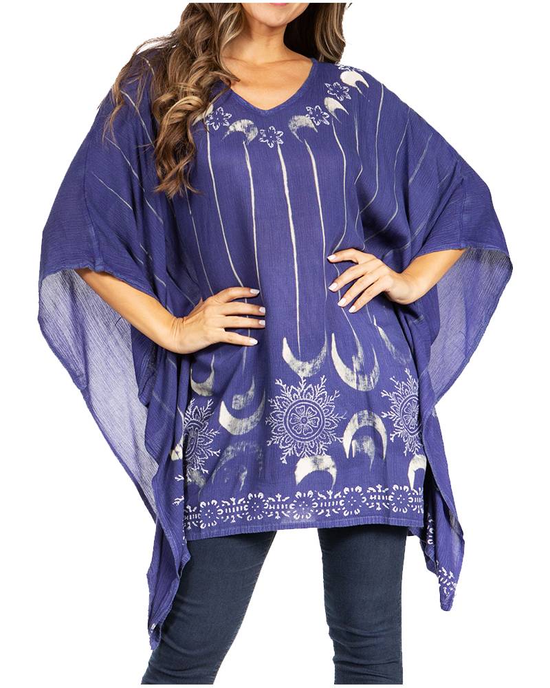 Blusa tipo túnica Sakkas Adalwin Third Tie Dye Desert Sun Circle Ponch con bordado