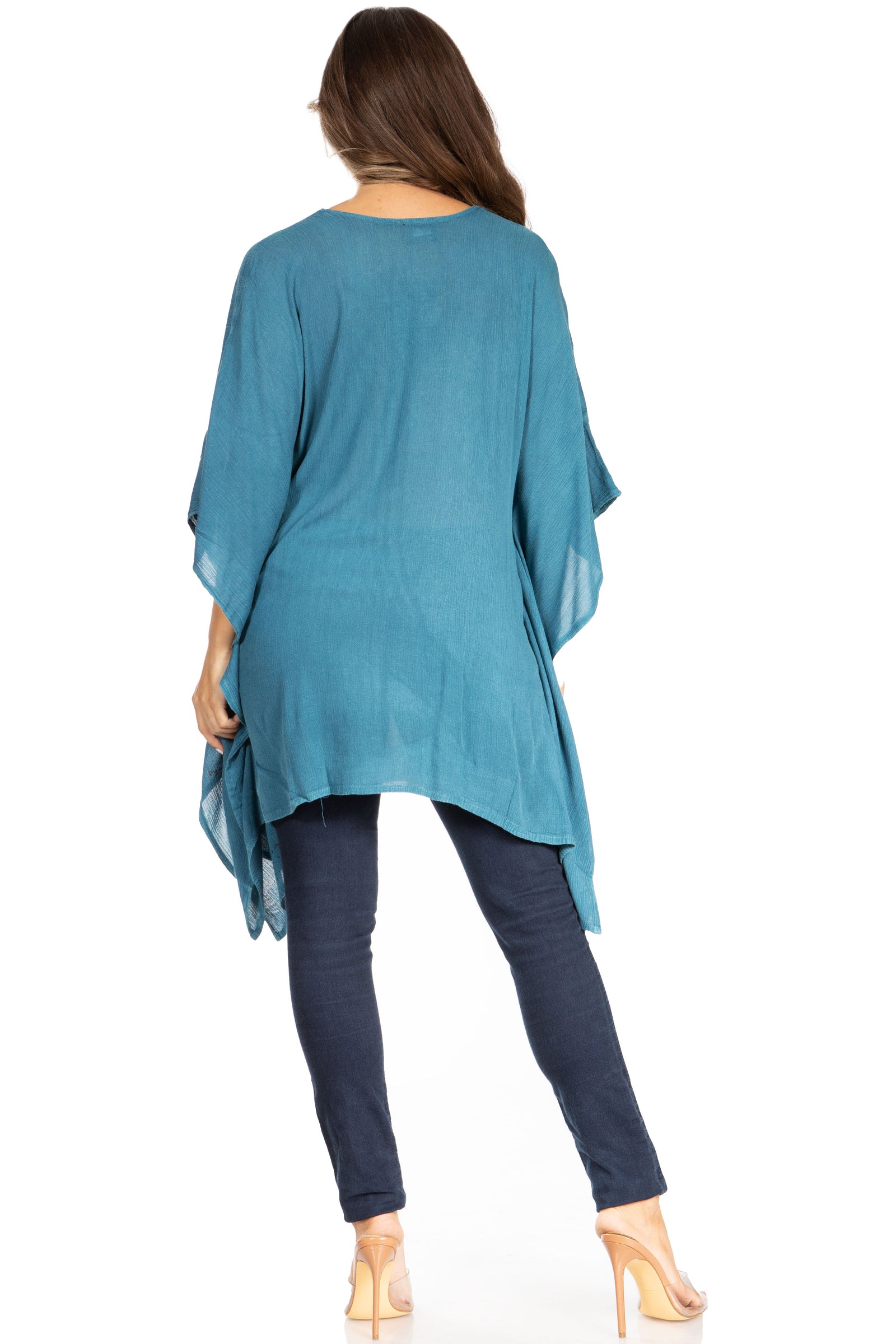 Blusa tipo túnica Sakkas Adalwin Third Tie Dye Desert Sun Circle Ponch con bordado