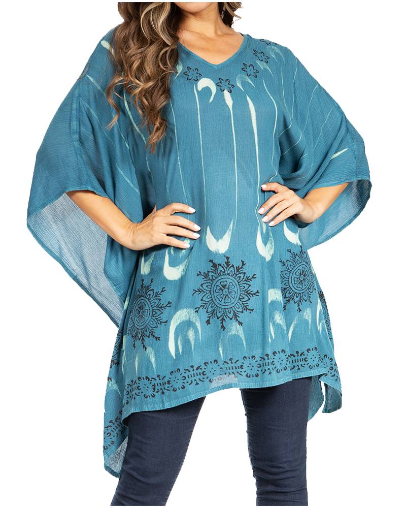 Blusa tipo túnica Sakkas Adalwin Third Tie Dye Desert Sun Circle Ponch con bordado