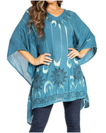 Blusa tipo túnica Sakkas Adalwin Third Tie Dye Desert Sun Circle Ponch con bordado