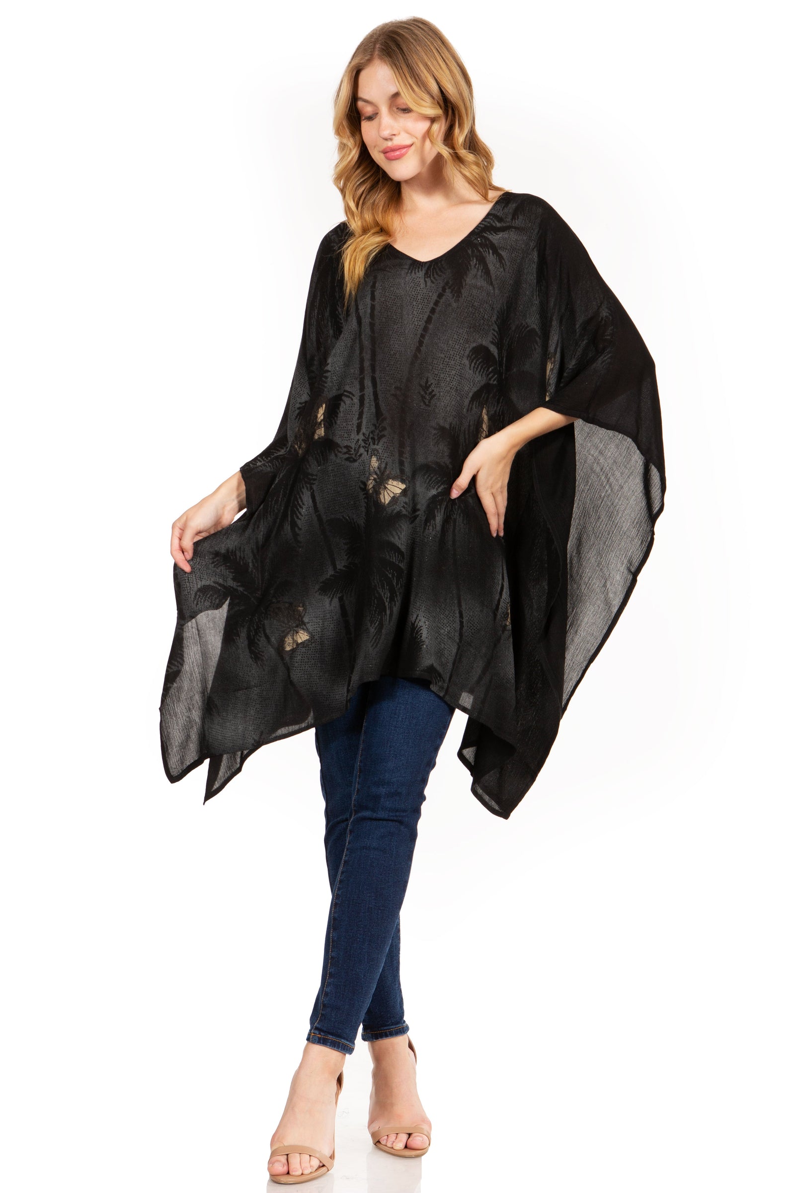 Blusa tipo túnica Sakkas Adalwin Third Tie Dye Desert Sun Circle Ponch con bordado