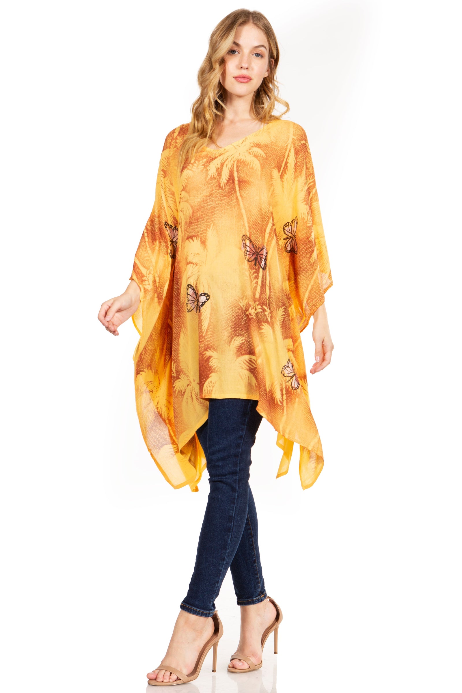 Blusa tipo túnica Sakkas Adalwin Third Tie Dye Desert Sun Circle Ponch con bordado