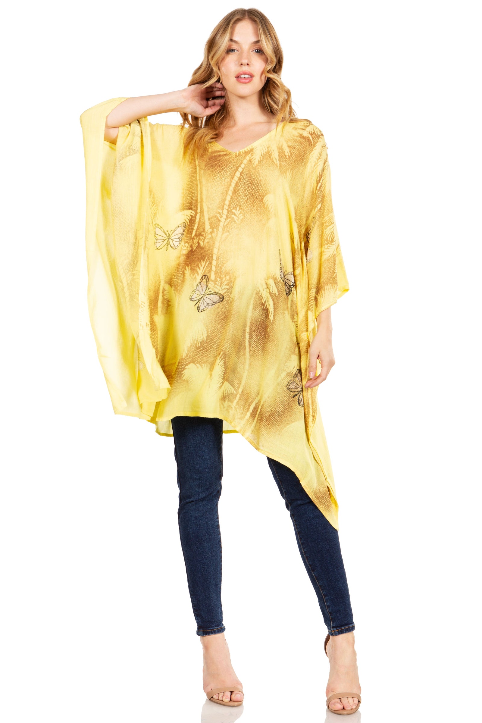 Blusa tipo túnica Sakkas Adalwin Third Tie Dye Desert Sun Circle Ponch con bordado