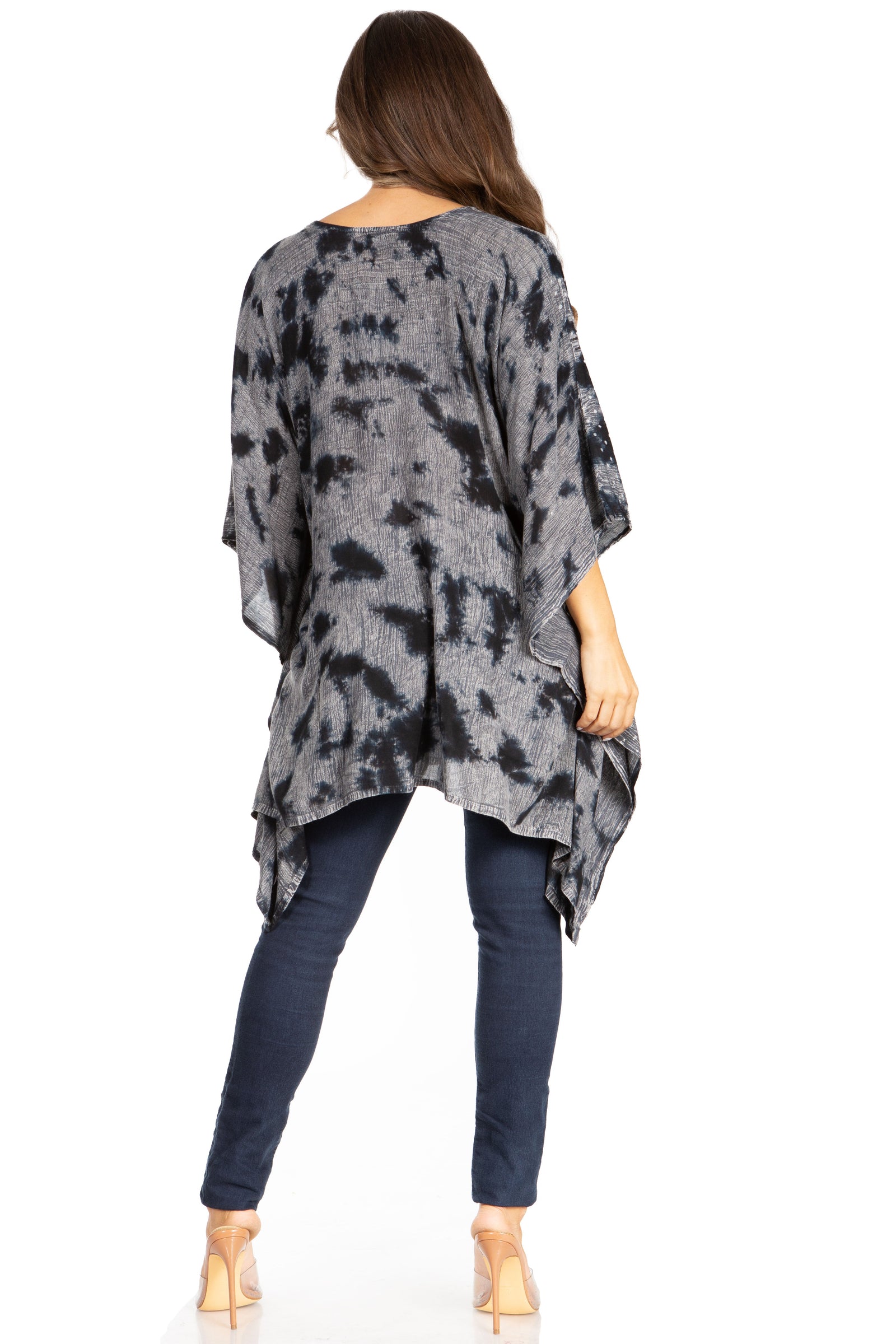 Blusa tipo túnica Sakkas Adalwin Third Tie Dye Desert Sun Circle Ponch con bordado