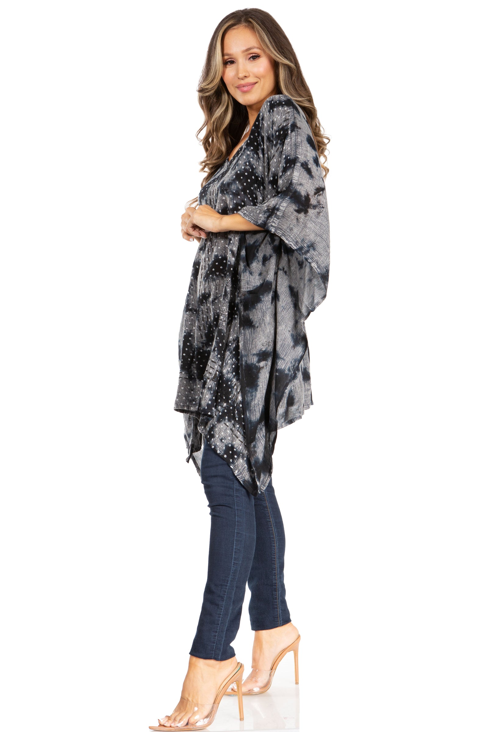 Blusa tipo túnica Sakkas Adalwin Third Tie Dye Desert Sun Circle Ponch con bordado
