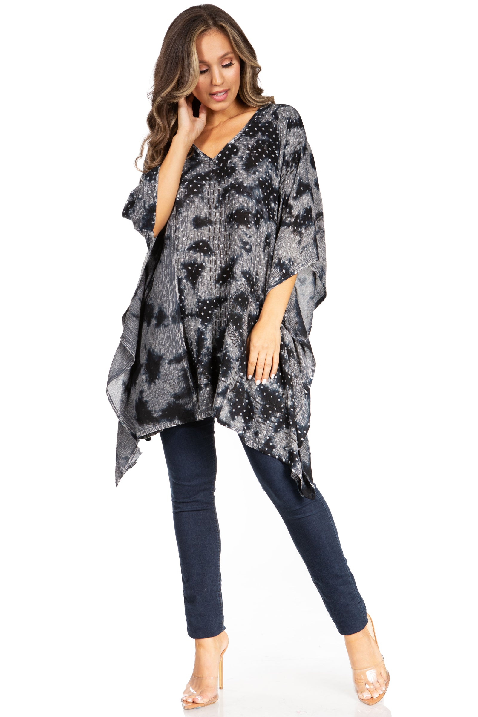 Blusa tipo túnica Sakkas Adalwin Third Tie Dye Desert Sun Circle Ponch con bordado