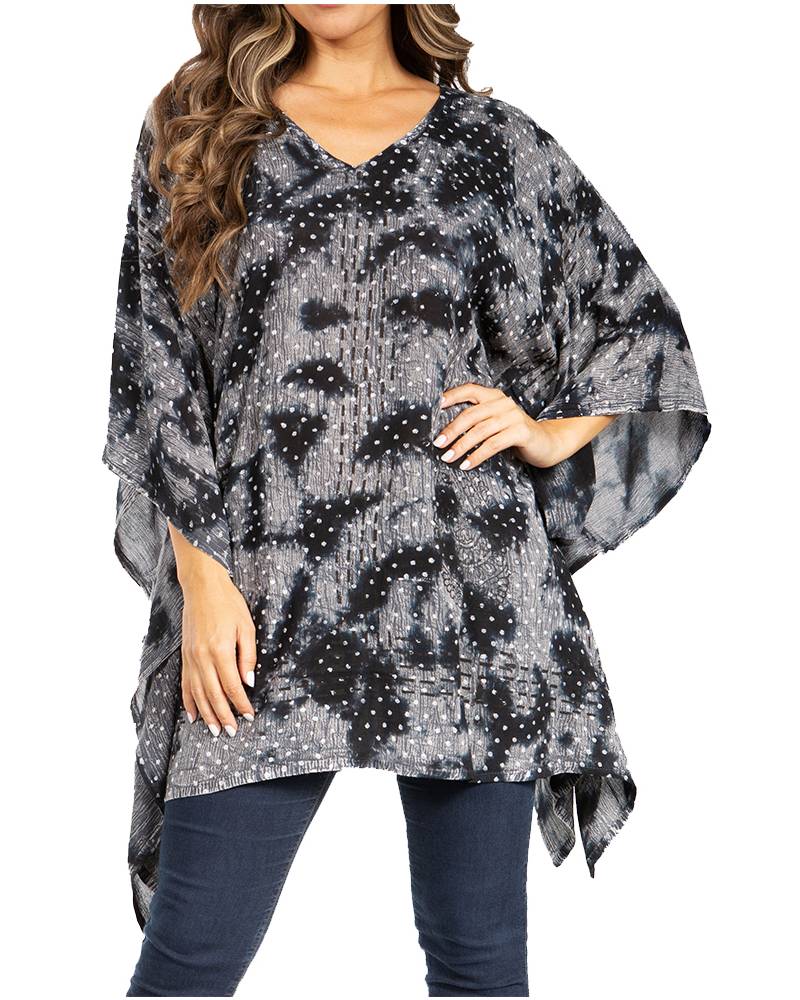 Blusa tipo túnica Sakkas Adalwin Third Tie Dye Desert Sun Circle Ponch con bordado