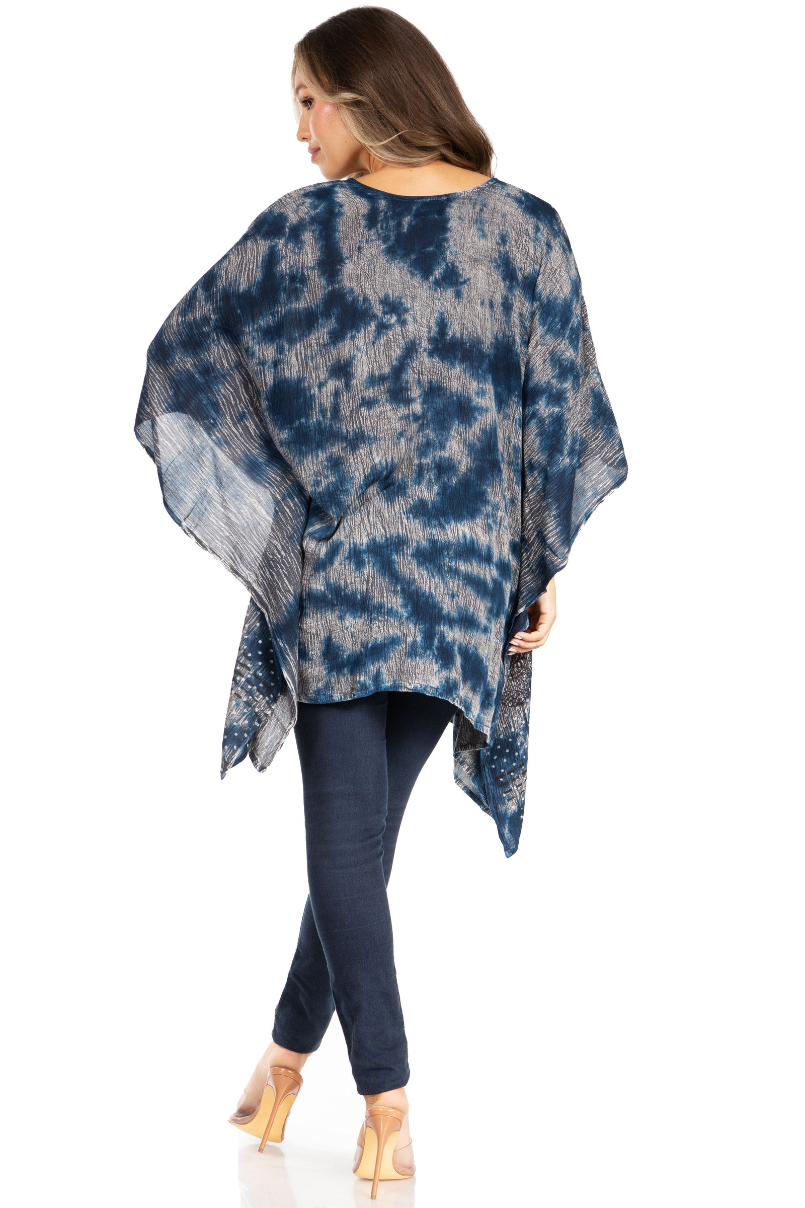 Blusa tipo túnica Sakkas Adalwin Third Tie Dye Desert Sun Circle Ponch con bordado