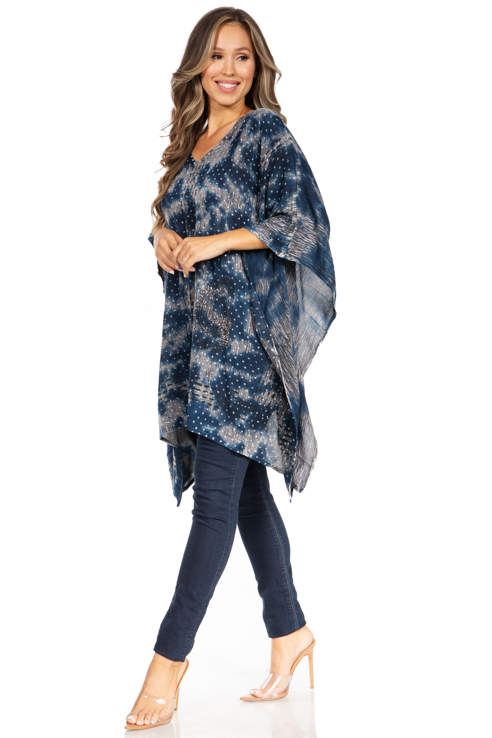 Blusa tipo túnica Sakkas Adalwin Third Tie Dye Desert Sun Circle Ponch con bordado