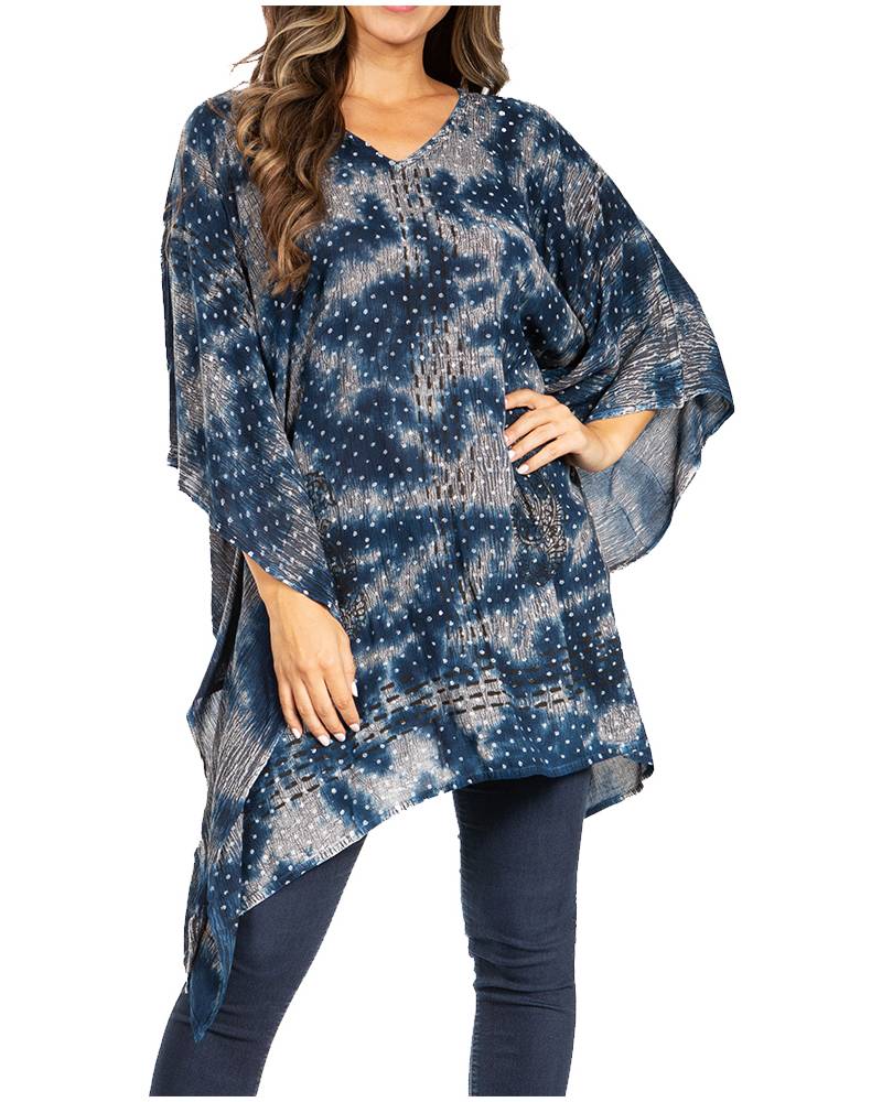 Blusa tipo túnica Sakkas Adalwin Third Tie Dye Desert Sun Circle Ponch con bordado