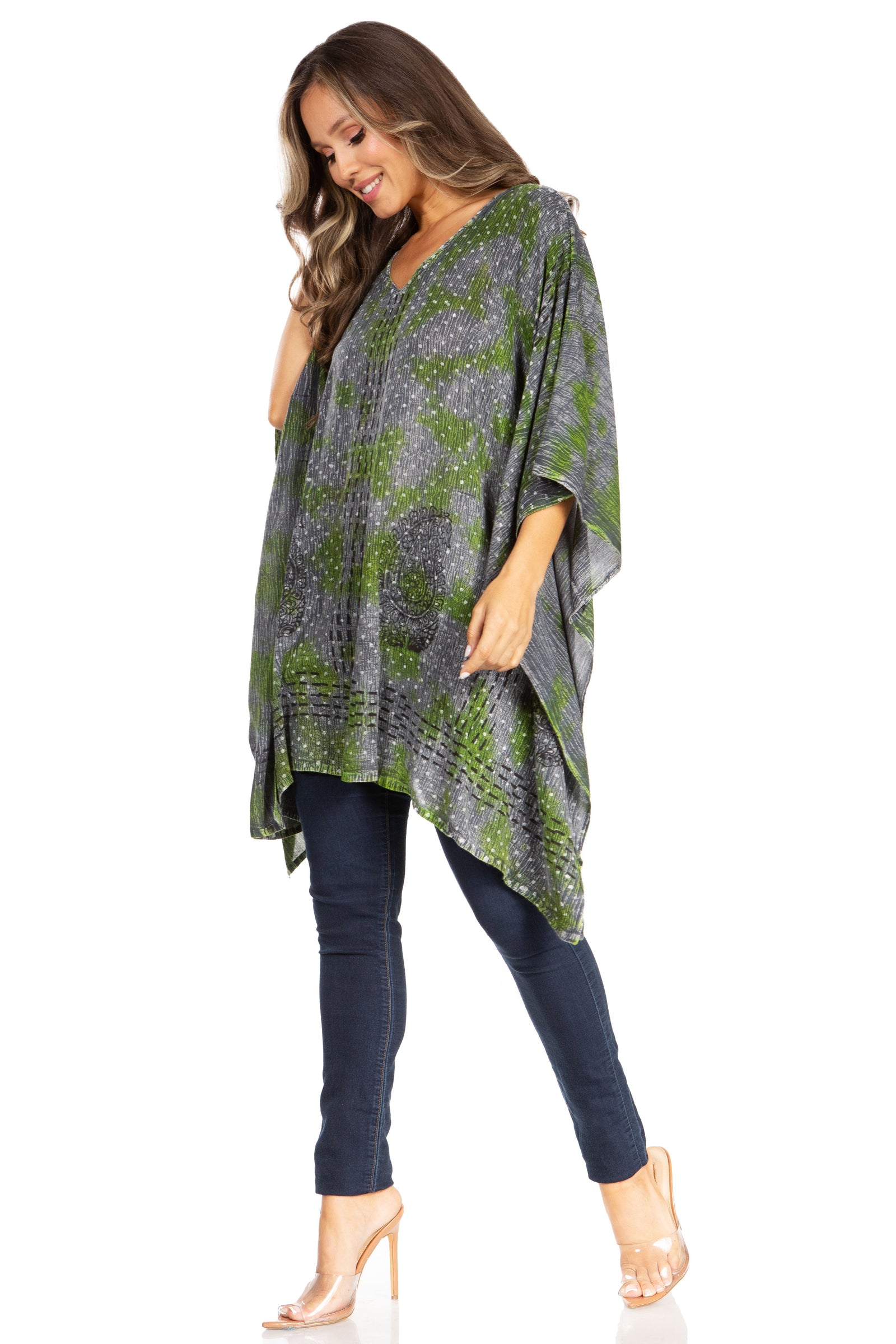 Blusa tipo túnica Sakkas Adalwin Third Tie Dye Desert Sun Circle Ponch con bordado