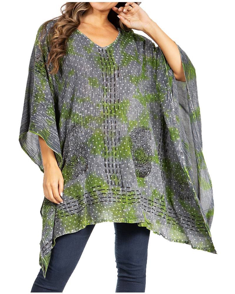 Blusa tipo túnica Sakkas Adalwin Third Tie Dye Desert Sun Circle Ponch con bordado