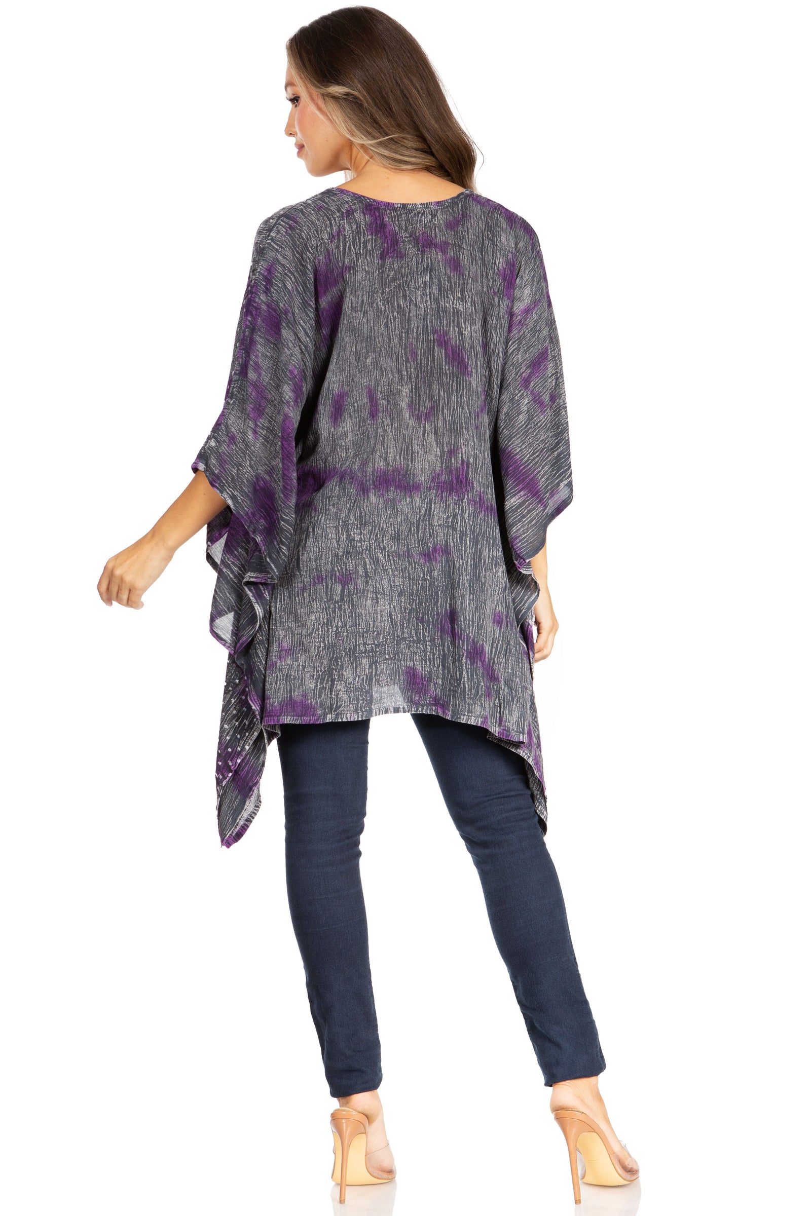 Blusa tipo túnica Sakkas Adalwin Third Tie Dye Desert Sun Circle Ponch con bordado