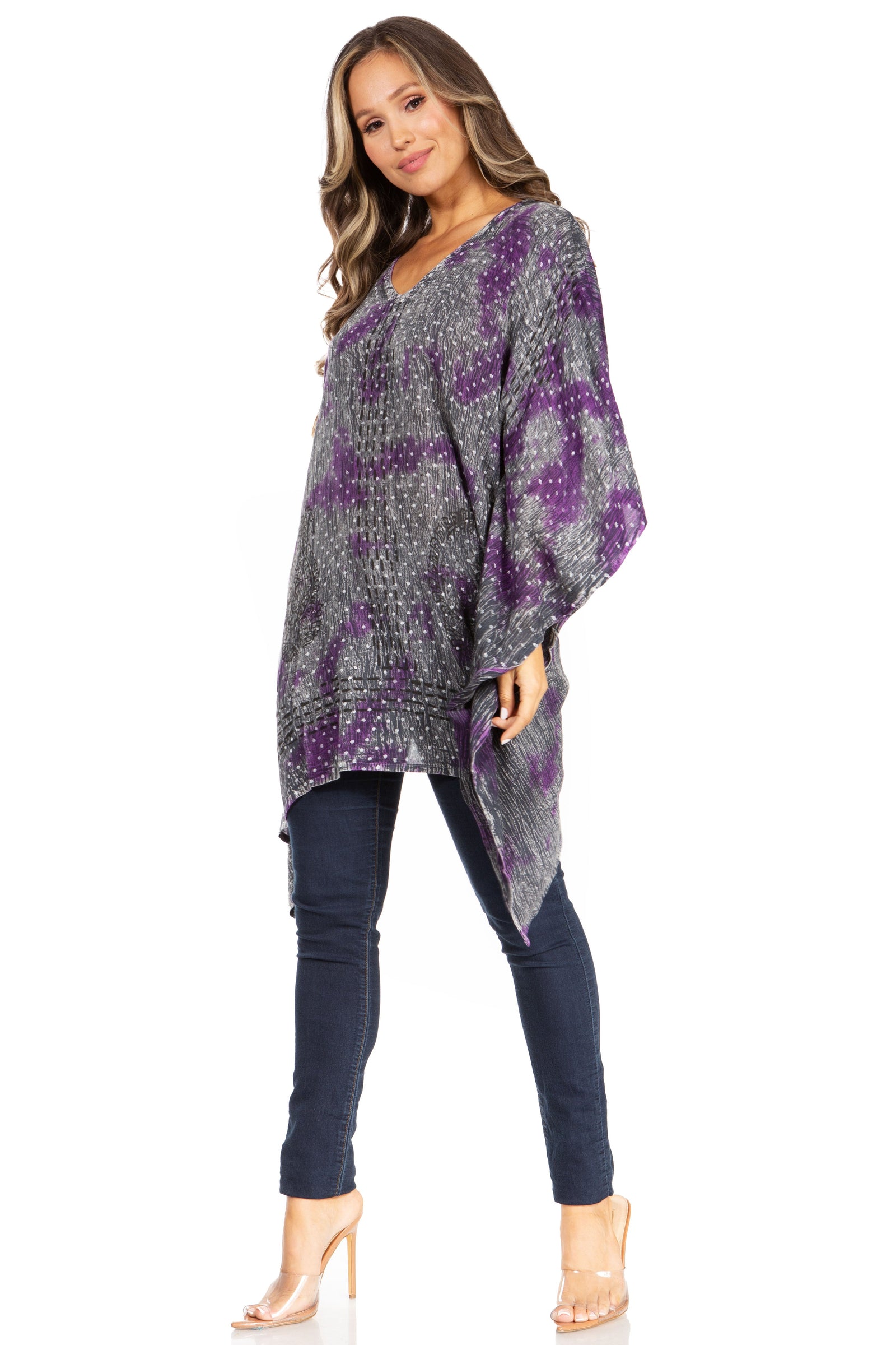 Blusa tipo túnica Sakkas Adalwin Third Tie Dye Desert Sun Circle Ponch con bordado