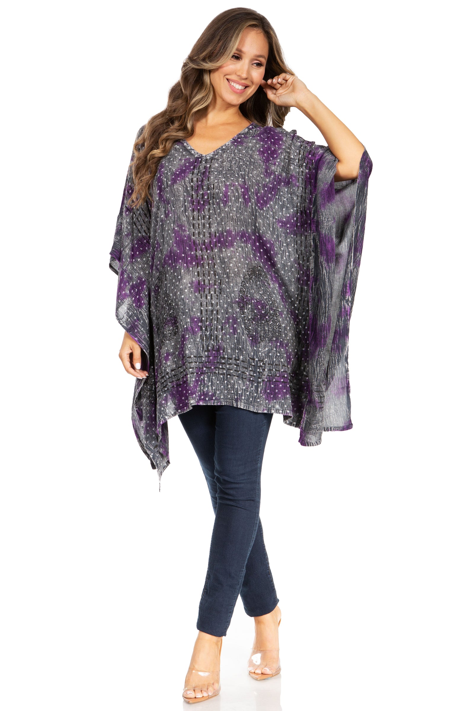 Blusa tipo túnica Sakkas Adalwin Third Tie Dye Desert Sun Circle Ponch con bordado