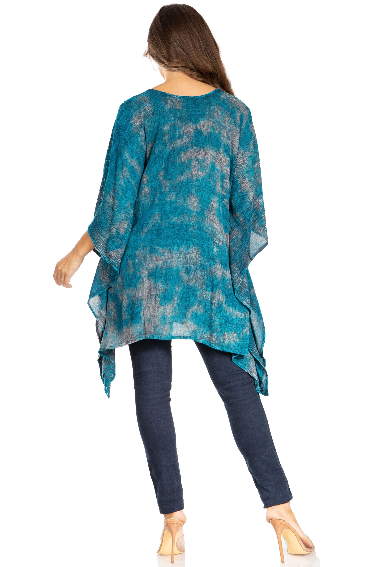 Blusa tipo túnica Sakkas Adalwin Third Tie Dye Desert Sun Circle Ponch con bordado