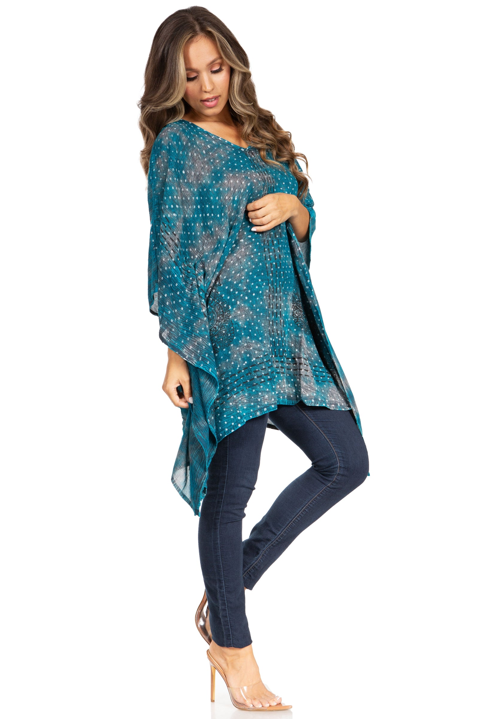 Blusa tipo túnica Sakkas Adalwin Third Tie Dye Desert Sun Circle Ponch con bordado