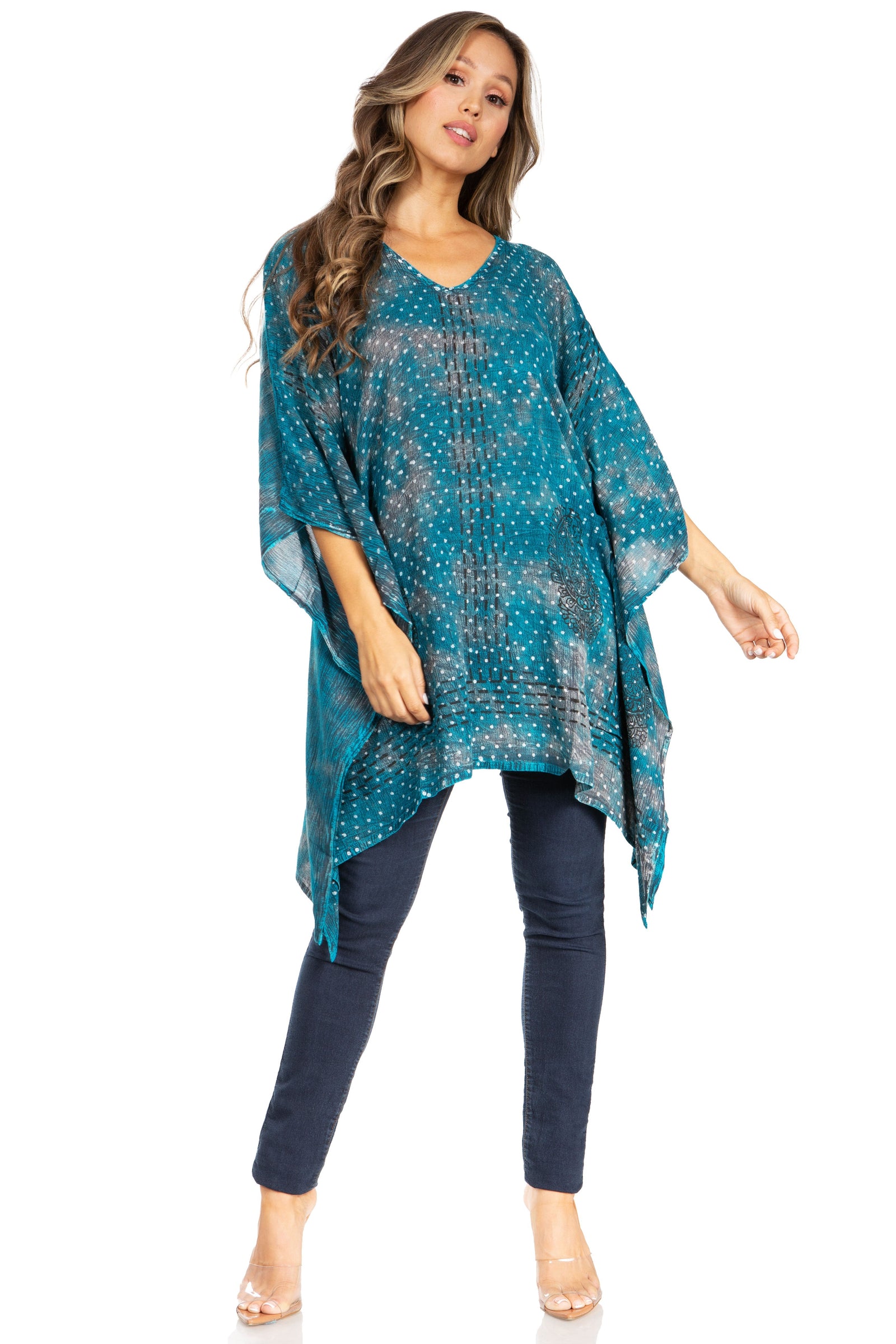 Blusa tipo túnica Sakkas Adalwin Third Tie Dye Desert Sun Circle Ponch con bordado