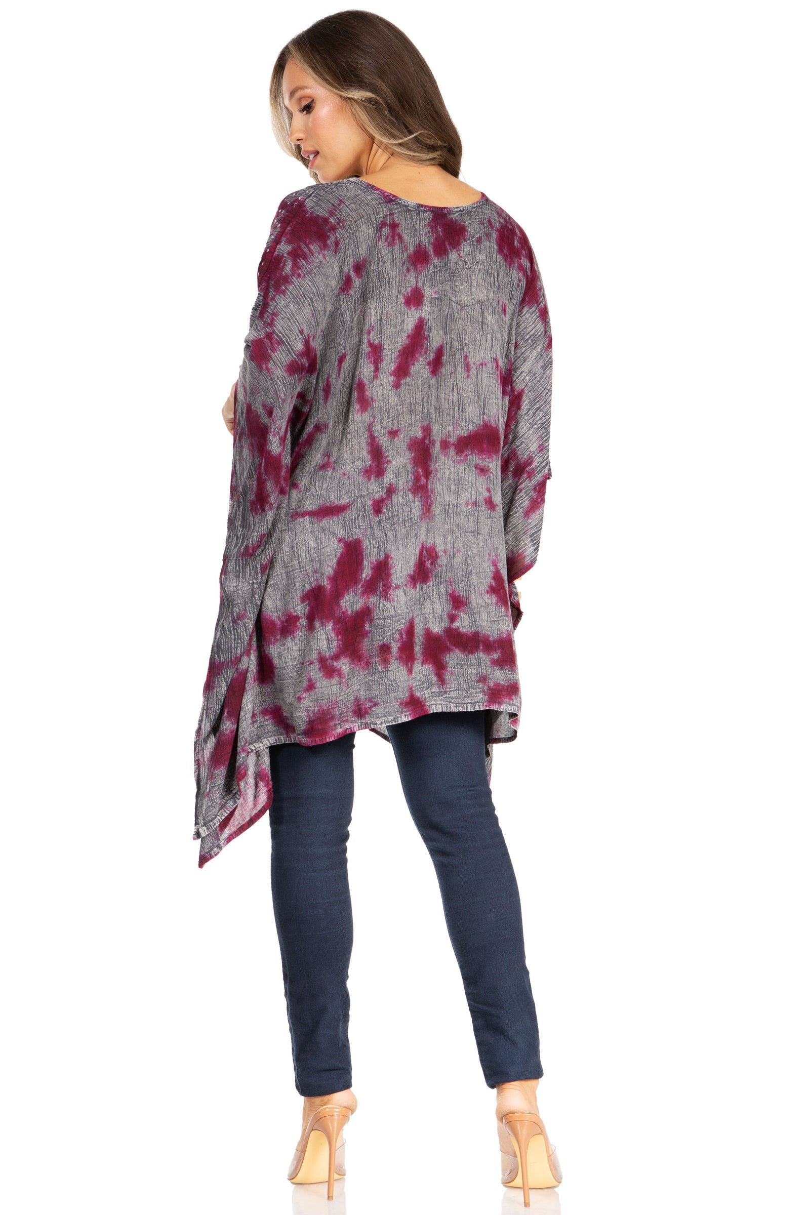 Blusa tipo túnica Sakkas Adalwin Third Tie Dye Desert Sun Circle Ponch con bordado