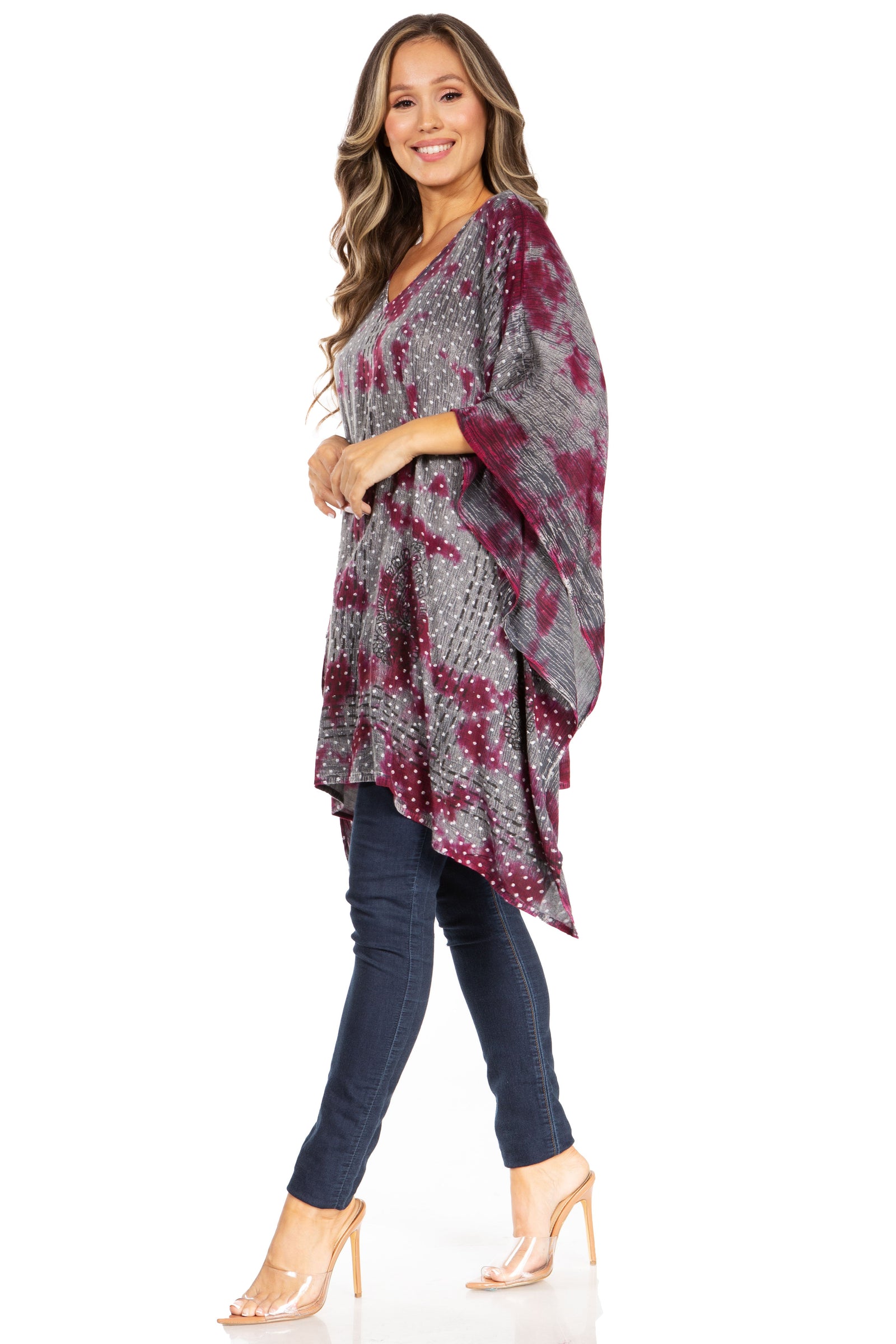 Blusa tipo túnica Sakkas Adalwin Third Tie Dye Desert Sun Circle Ponch con bordado