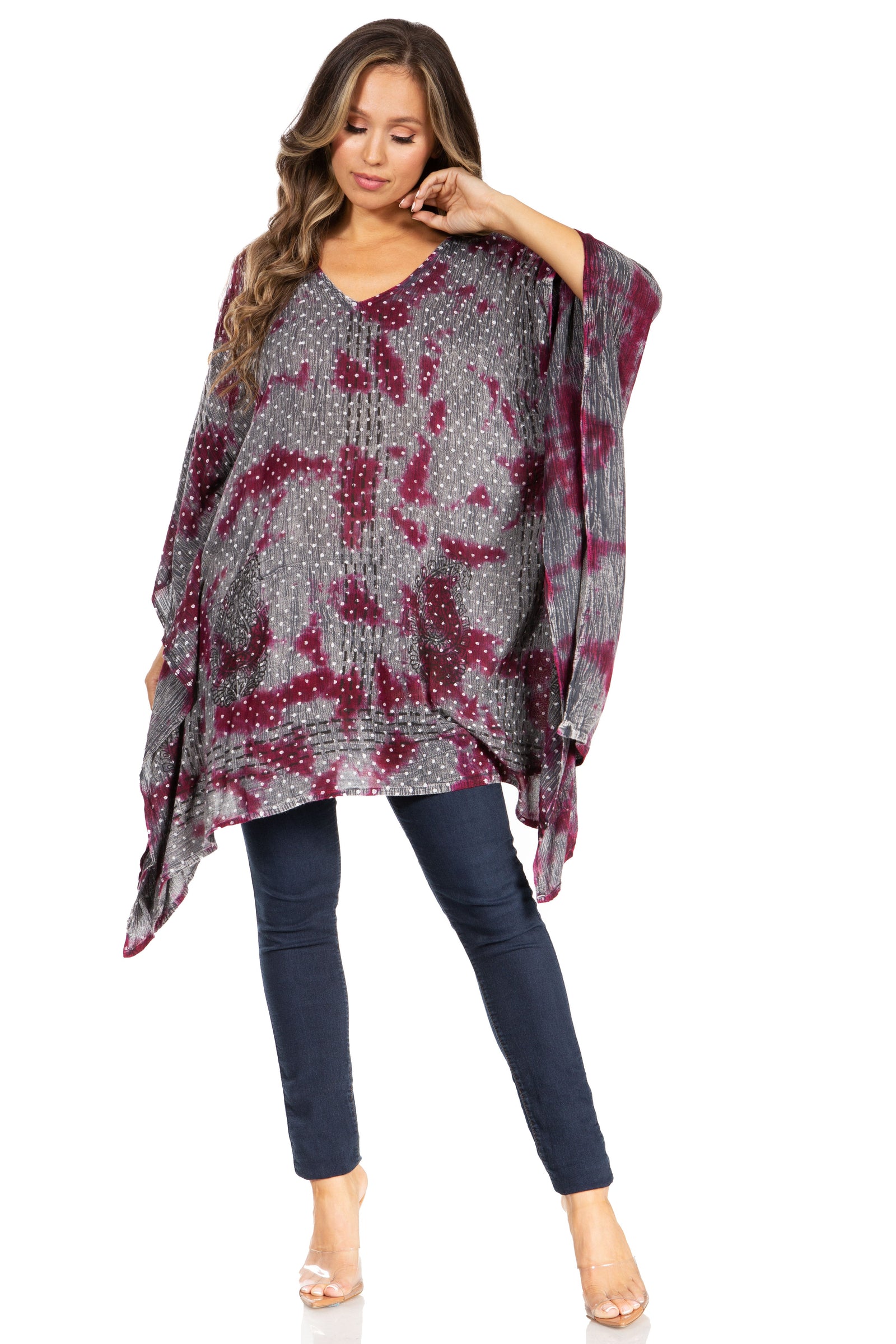 Blusa tipo túnica Sakkas Adalwin Third Tie Dye Desert Sun Circle Ponch con bordado