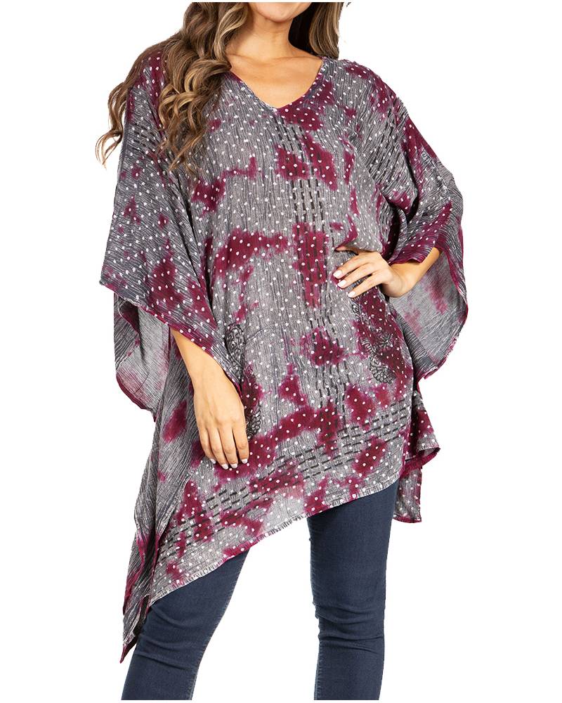 Blusa tipo túnica Sakkas Adalwin Third Tie Dye Desert Sun Circle Ponch con bordado
