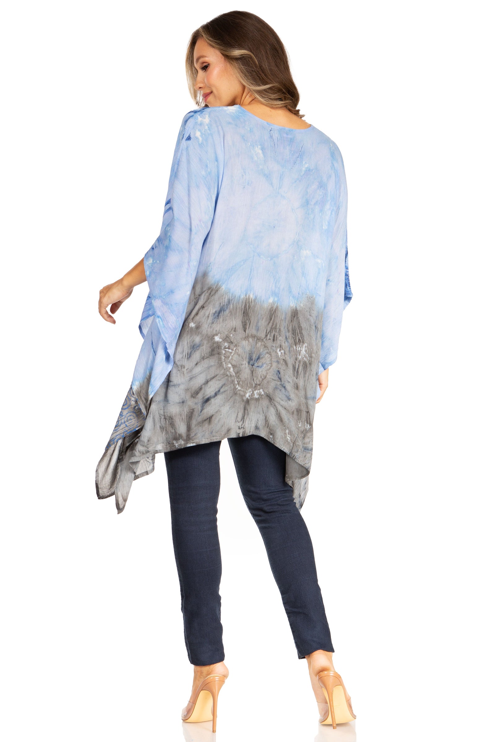 Blusa tipo túnica Sakkas Adalwin Third Tie Dye Desert Sun Circle Ponch con bordado