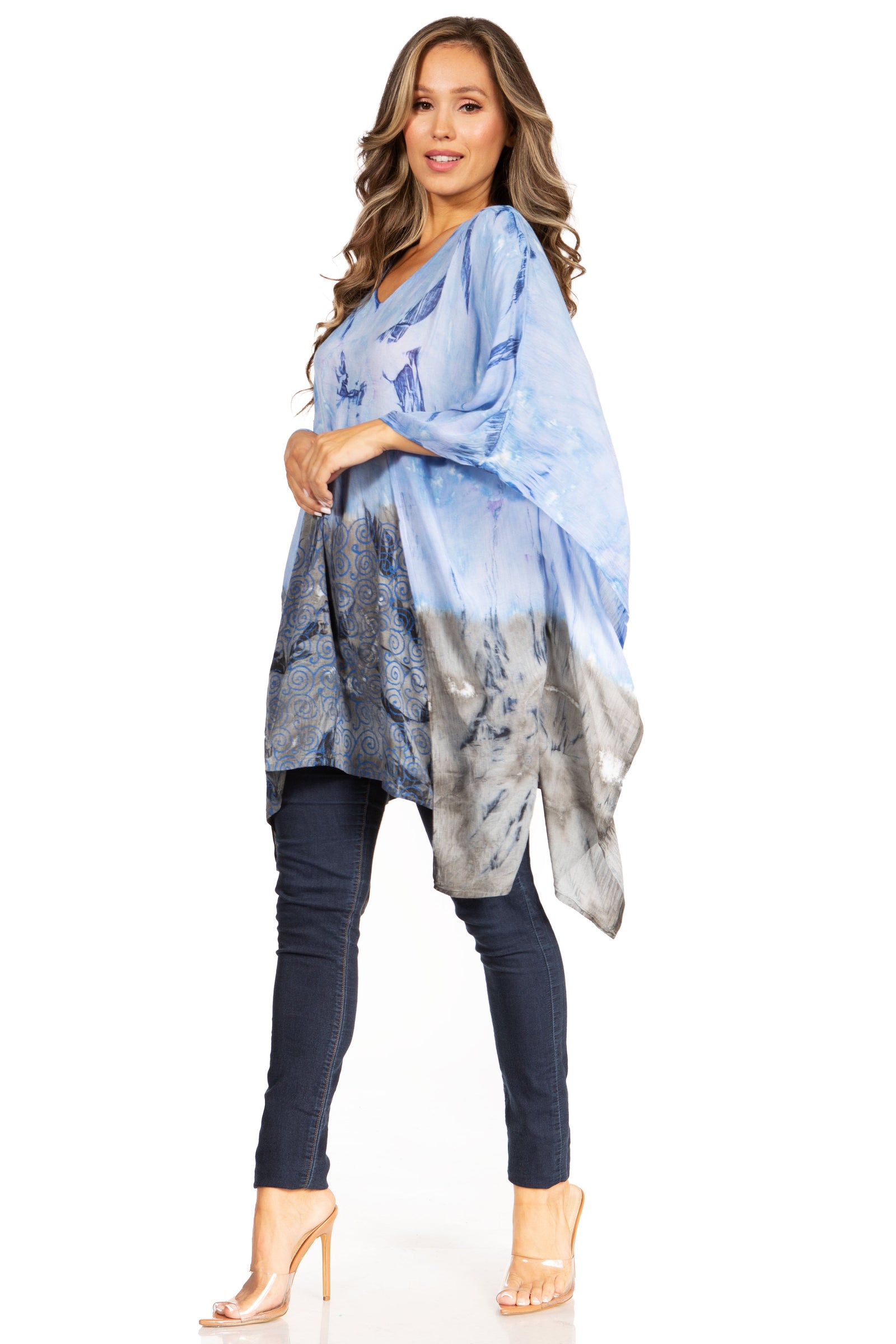 Blusa tipo túnica Sakkas Adalwin Third Tie Dye Desert Sun Circle Ponch con bordado