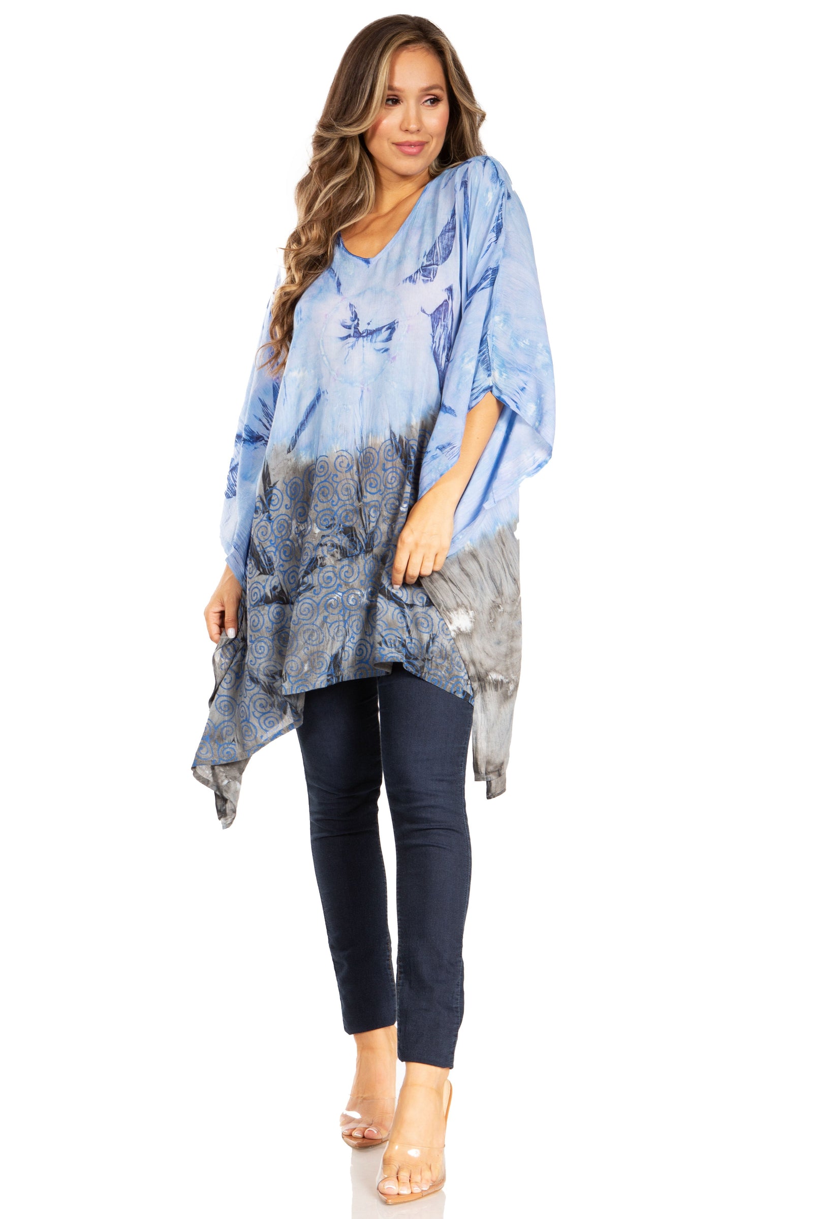 Blusa tipo túnica Sakkas Adalwin Third Tie Dye Desert Sun Circle Ponch con bordado