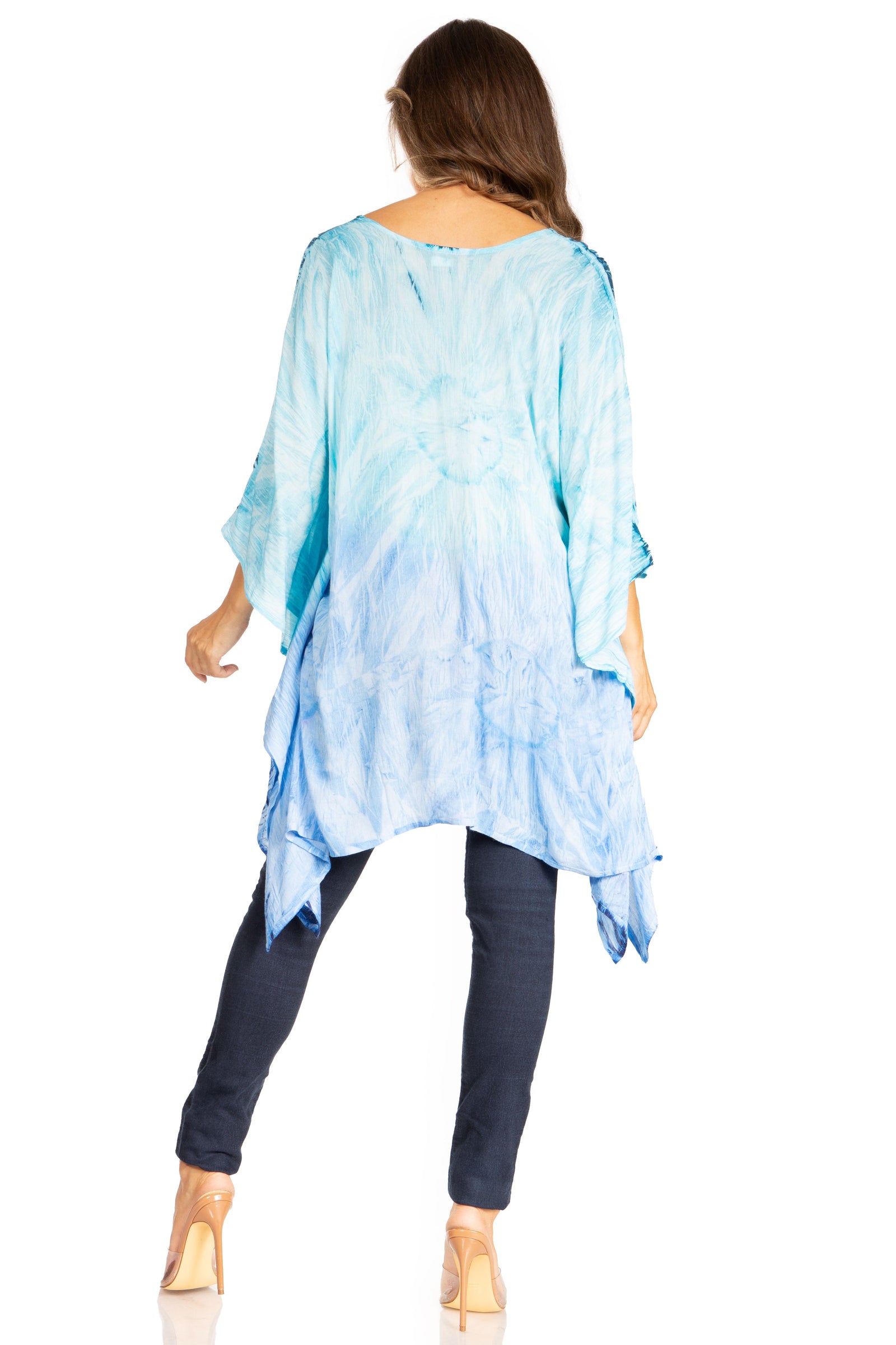 Blusa tipo túnica Sakkas Adalwin Third Tie Dye Desert Sun Circle Ponch con bordado