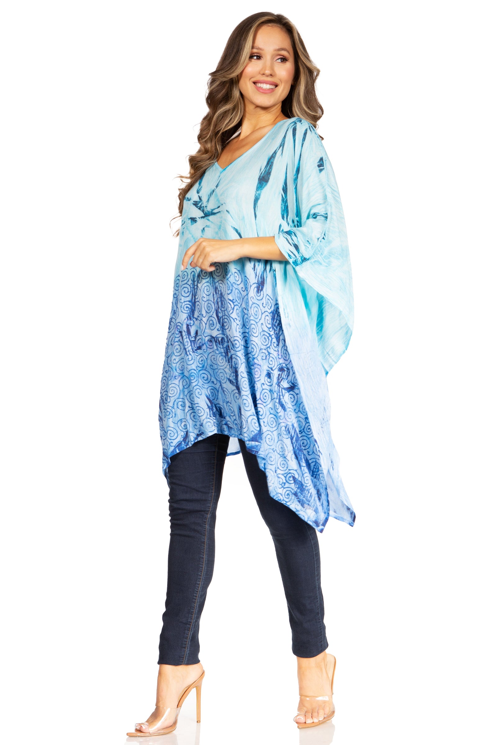 Blusa tipo túnica Sakkas Adalwin Third Tie Dye Desert Sun Circle Ponch con bordado