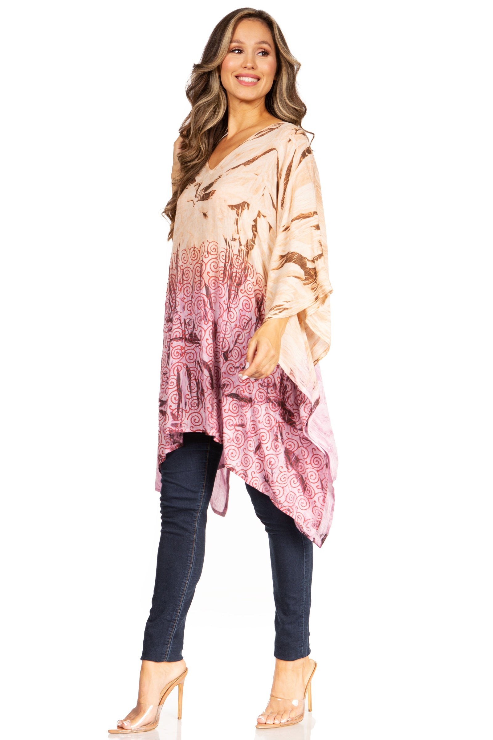 Blusa tipo túnica Sakkas Adalwin Third Tie Dye Desert Sun Circle Ponch con bordado