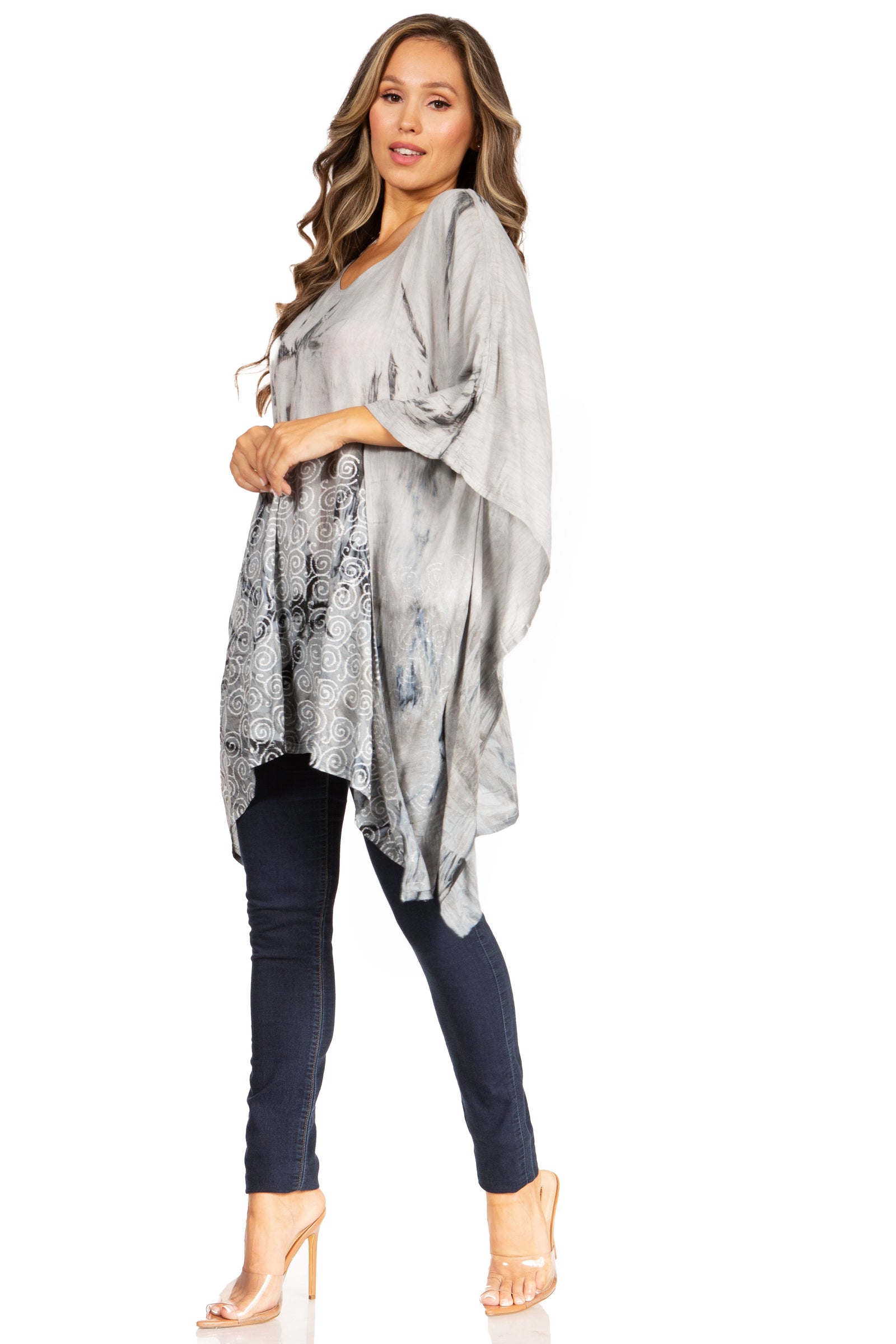 Blusa tipo túnica Sakkas Adalwin Third Tie Dye Desert Sun Circle Ponch con bordado