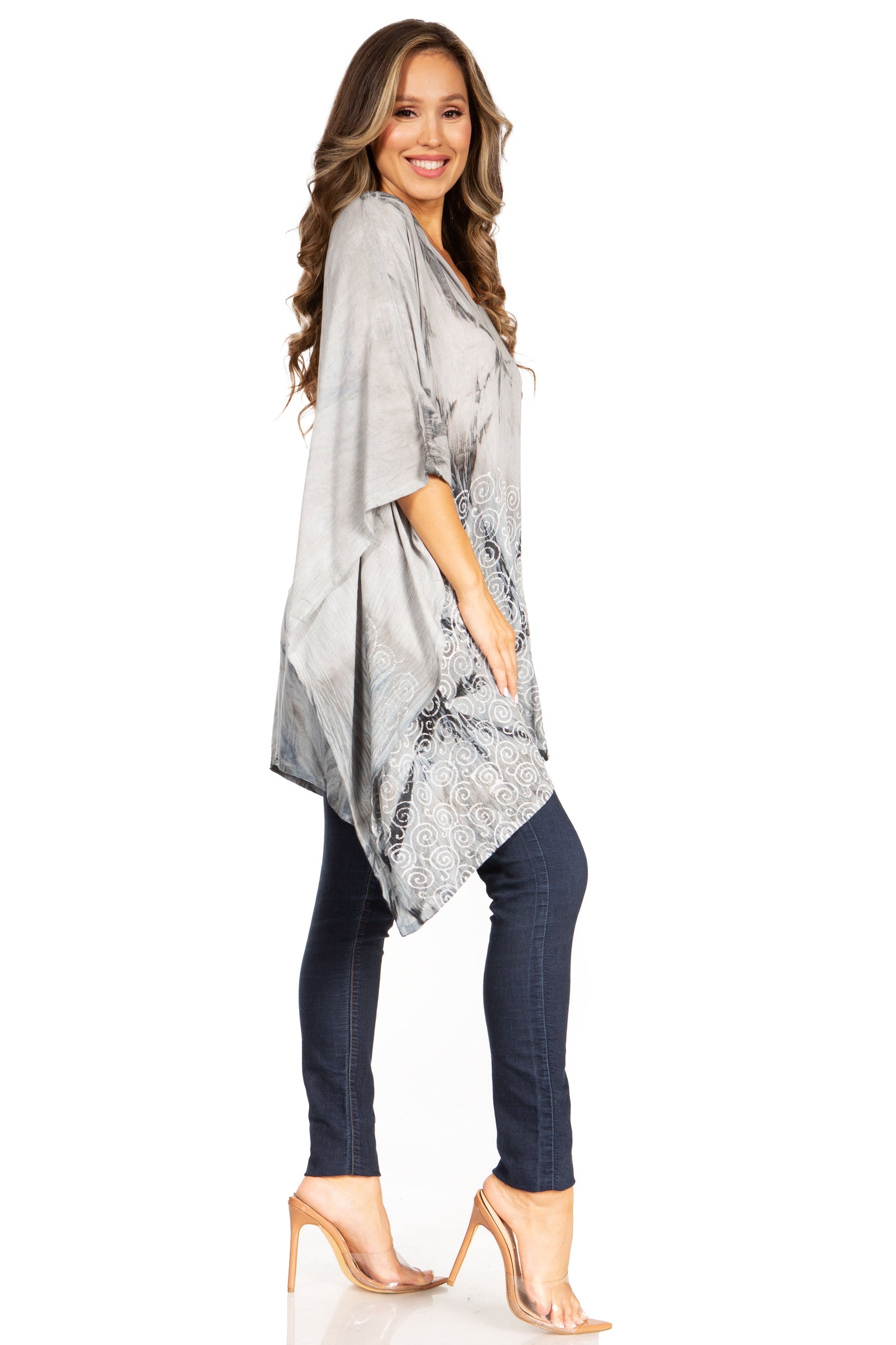 Blusa tipo túnica Sakkas Adalwin Third Tie Dye Desert Sun Circle Ponch con bordado