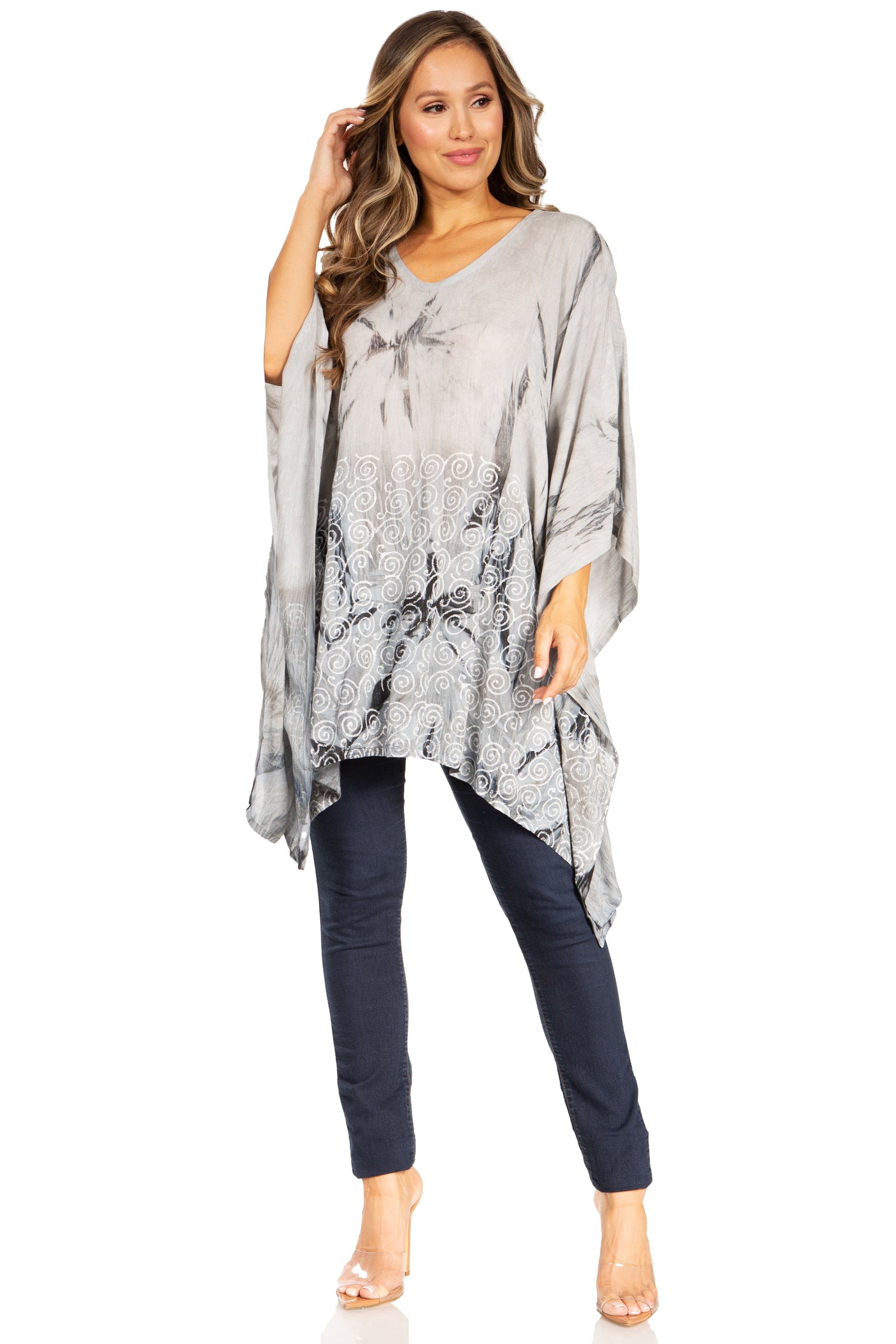 Blusa tipo túnica Sakkas Adalwin Third Tie Dye Desert Sun Circle Ponch con bordado