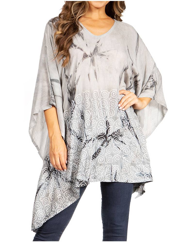 Blusa tipo túnica Sakkas Adalwin Third Tie Dye Desert Sun Circle Ponch con bordado